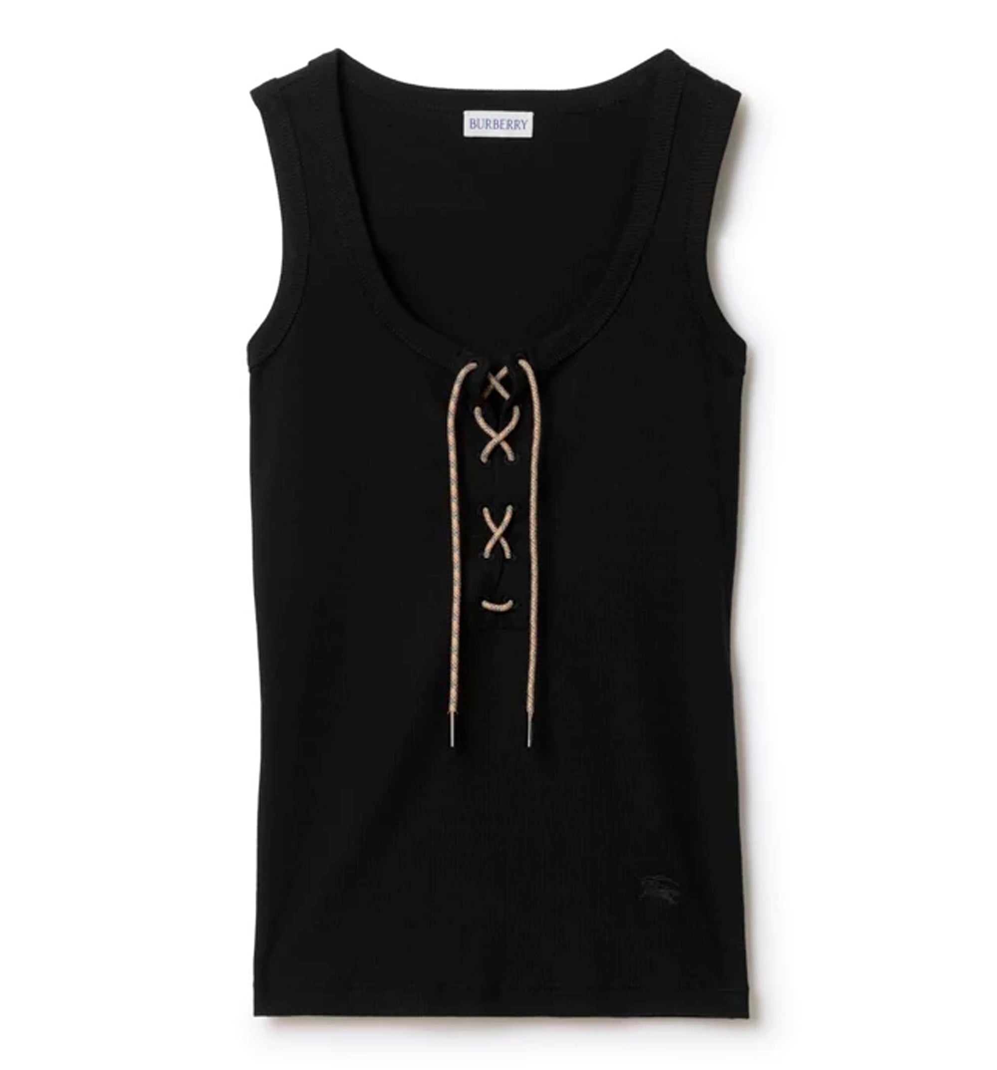 Check Trim Cotton Blend Tank Top