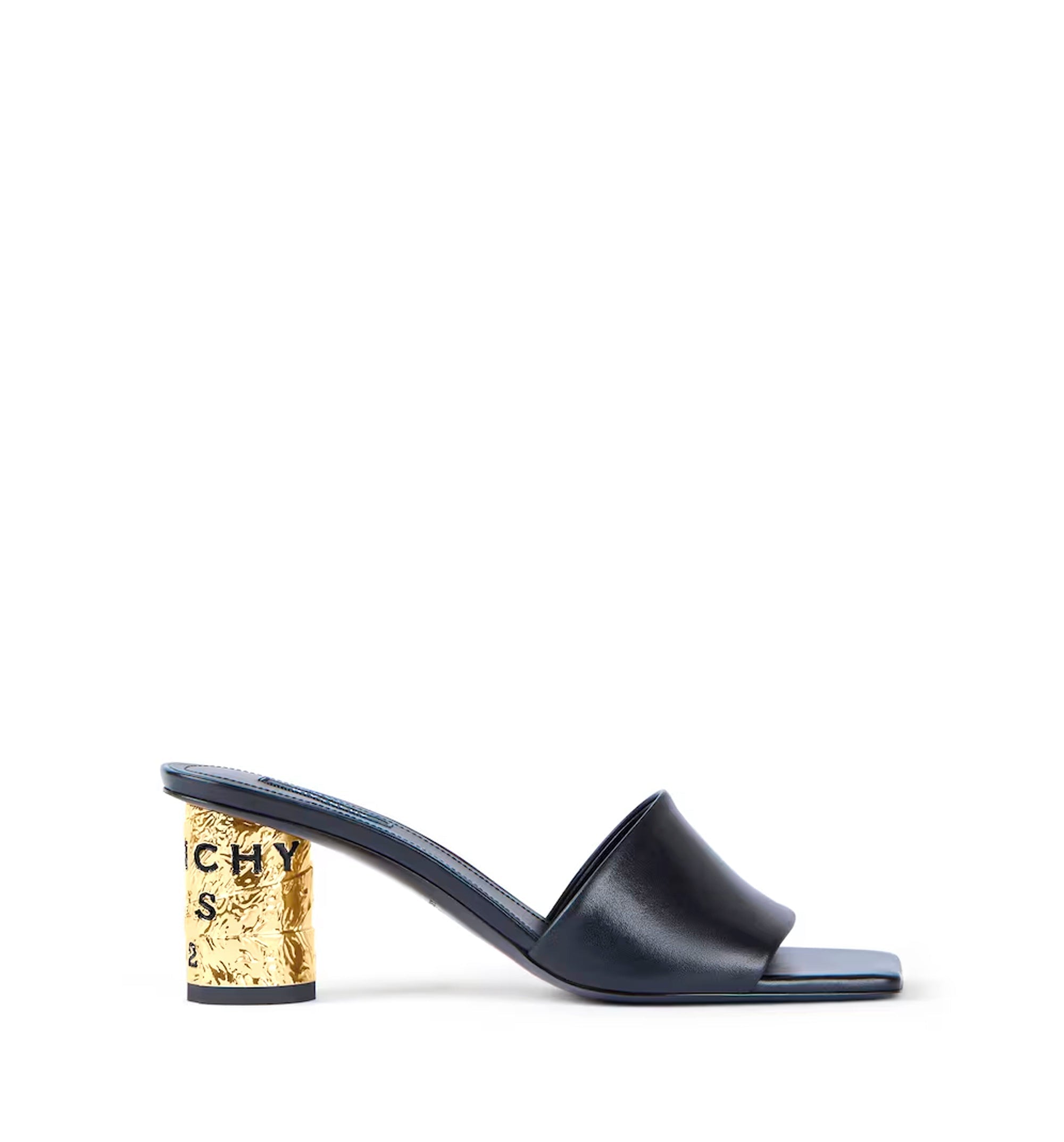 Tape heeled mules in leather