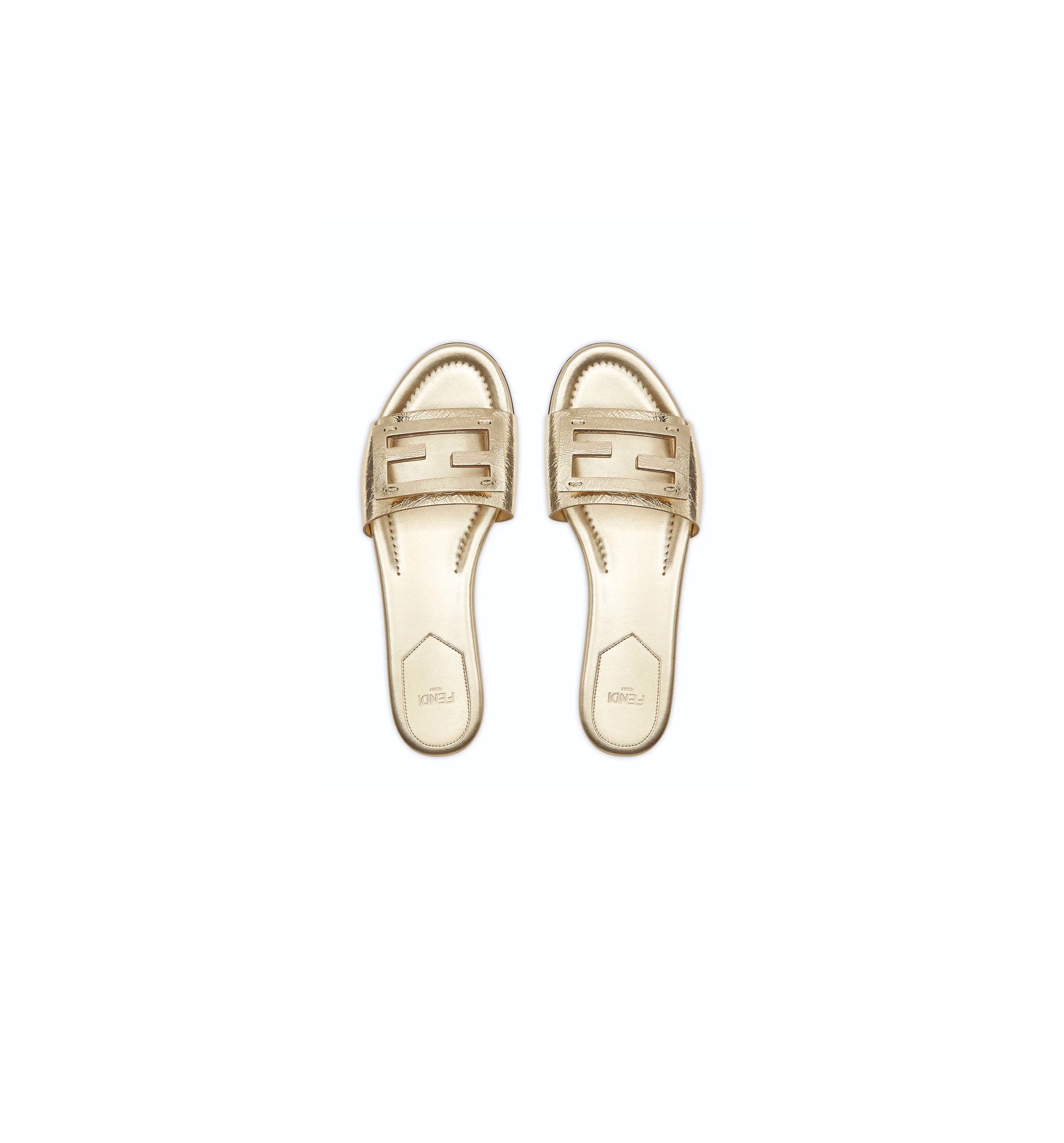 Baguette Nappa Leather Slides - Gold