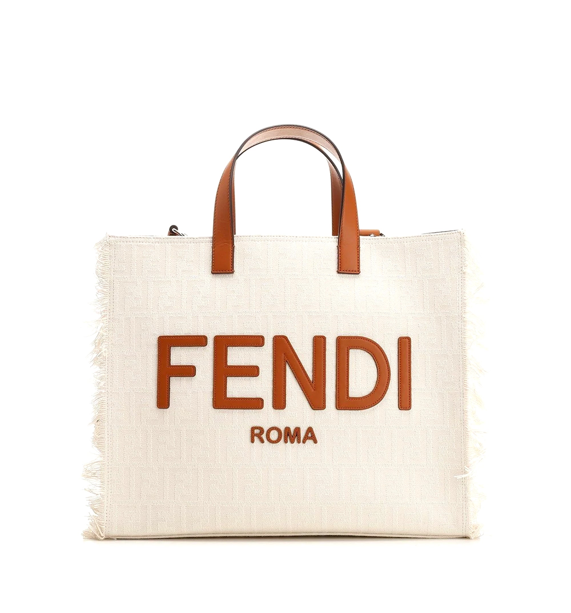 Logo Emboosed Frayed-Edge Tote Bag