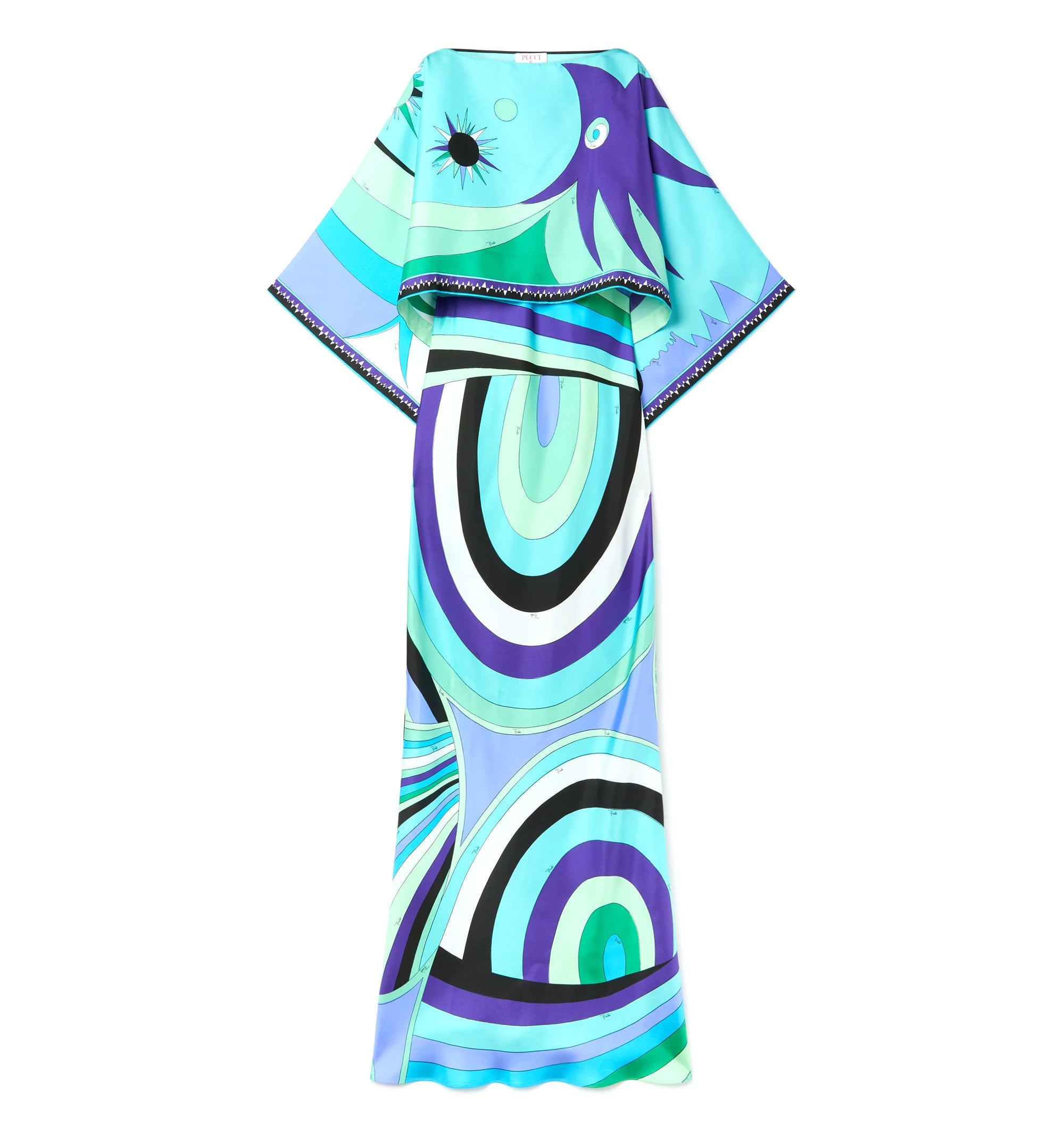 Iride Print Long Dress With Cape - Multi