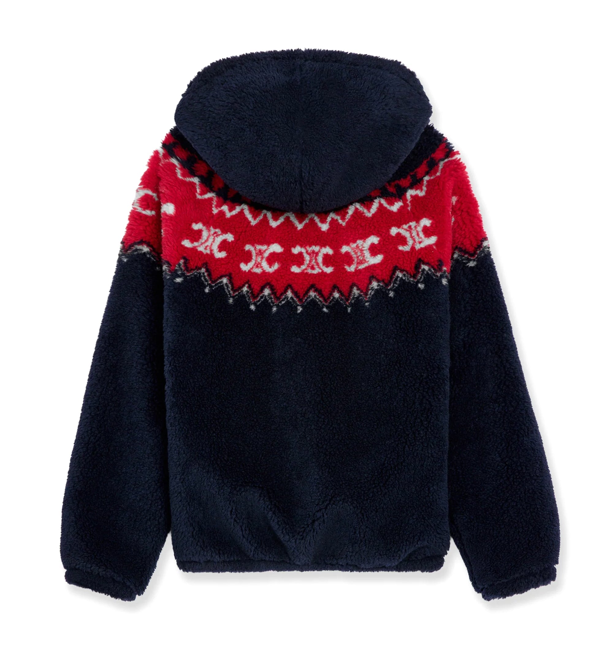 Hooded Jacket In Triomphe Fair Isle Fleece - Blue / Red
