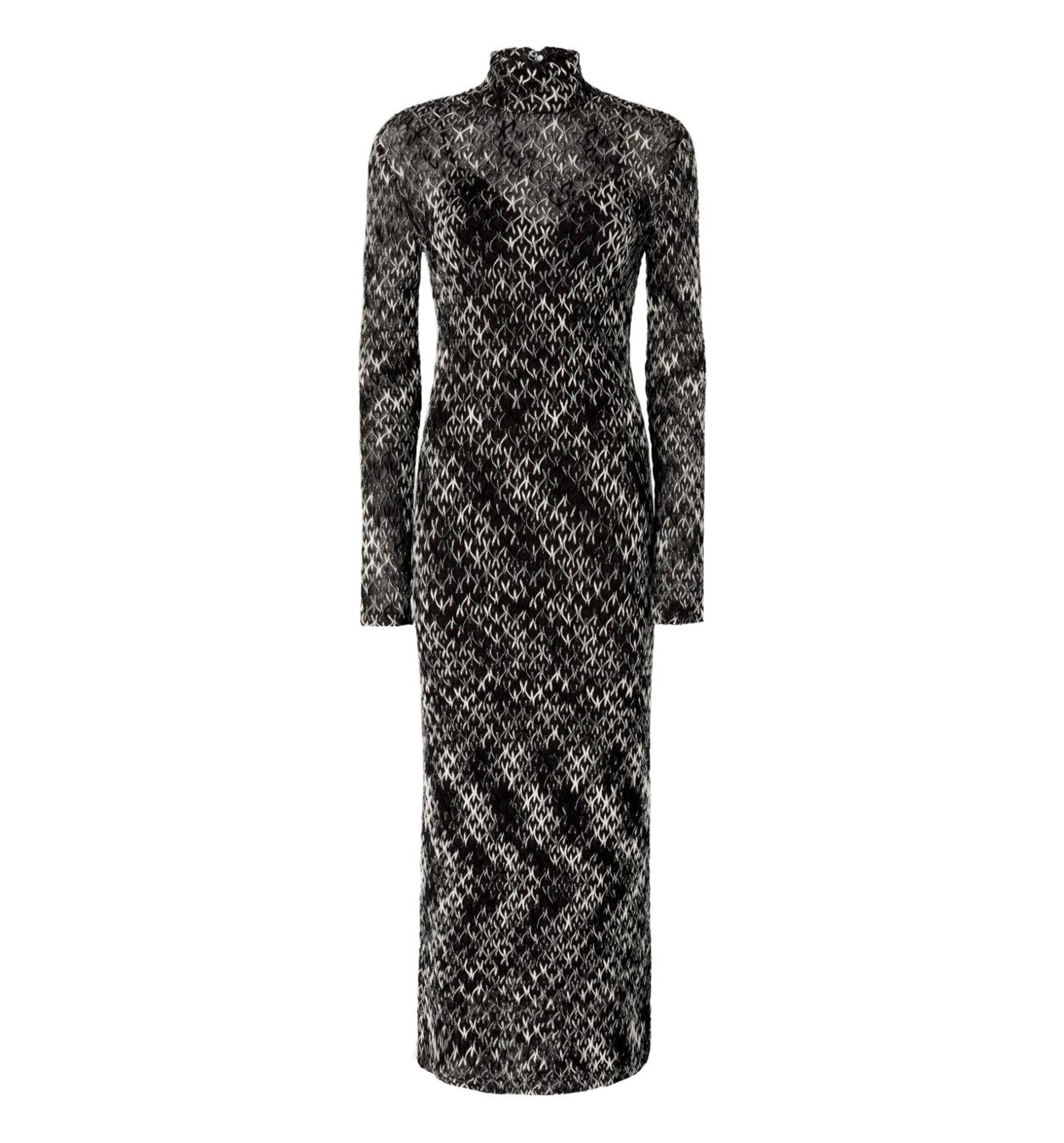 High-neck Long Dress In Flame Lace - Multicoloured