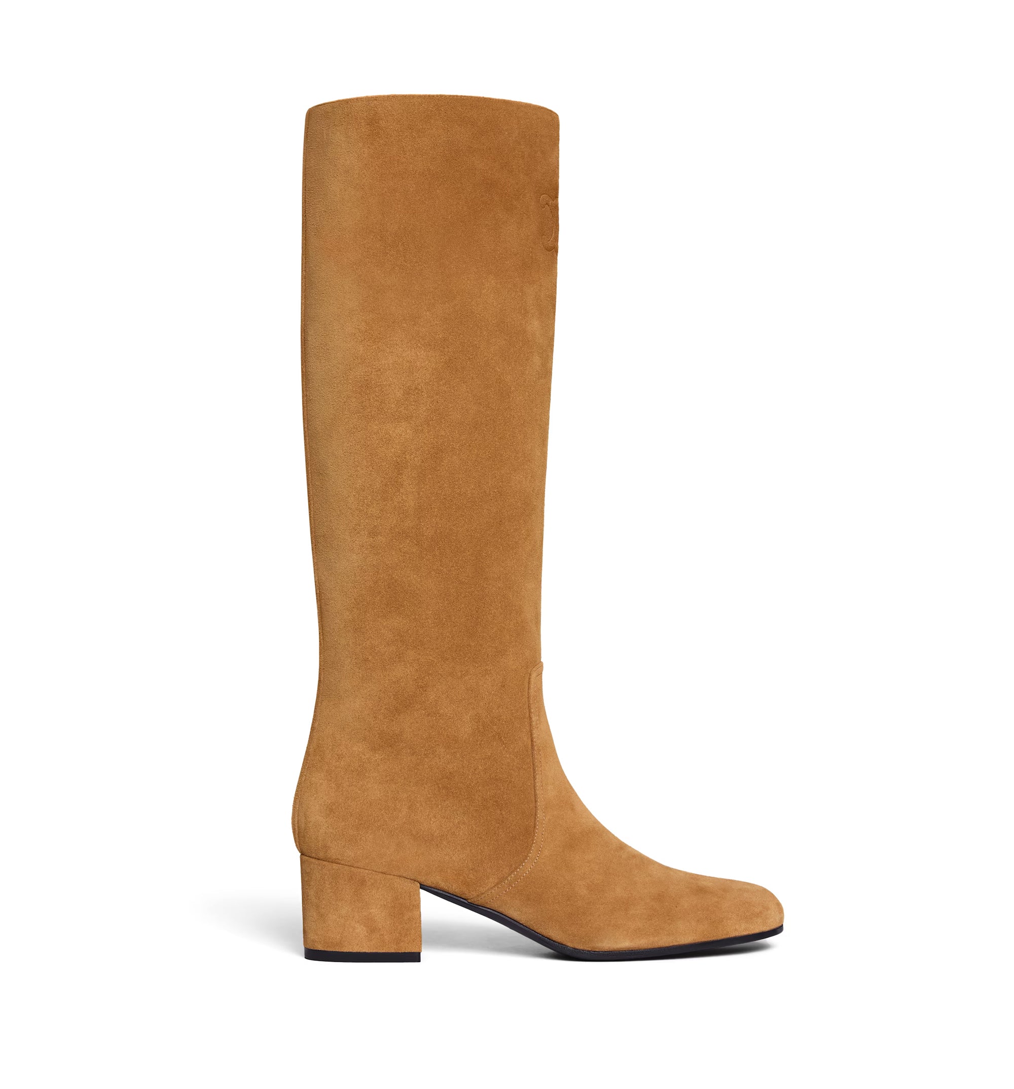 Les Bottes Celine Triomphe High Boot In Suede Calfskin - Havana