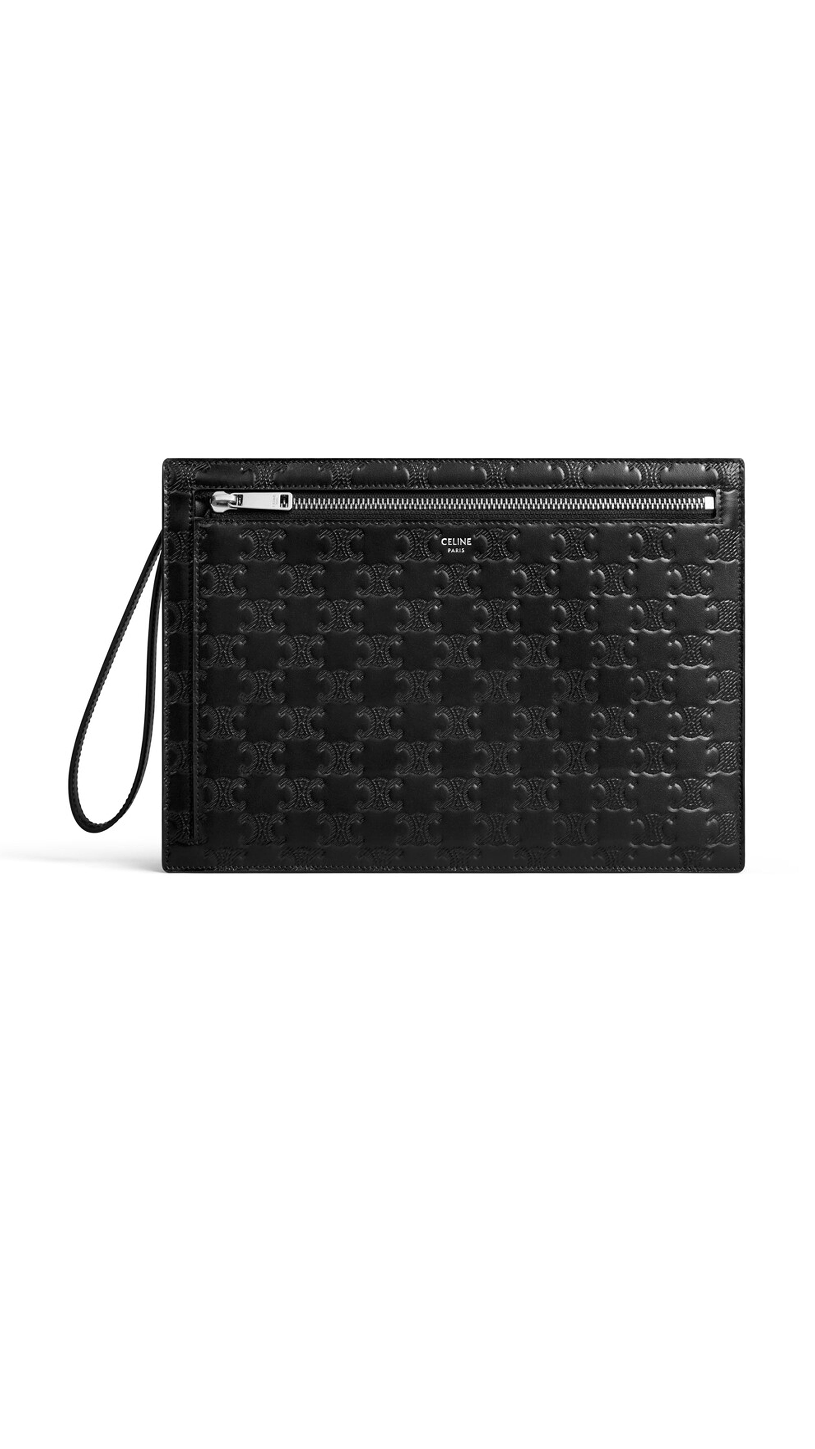 Pouch With Strap In Calfskin With Triomphe Embossed - Black