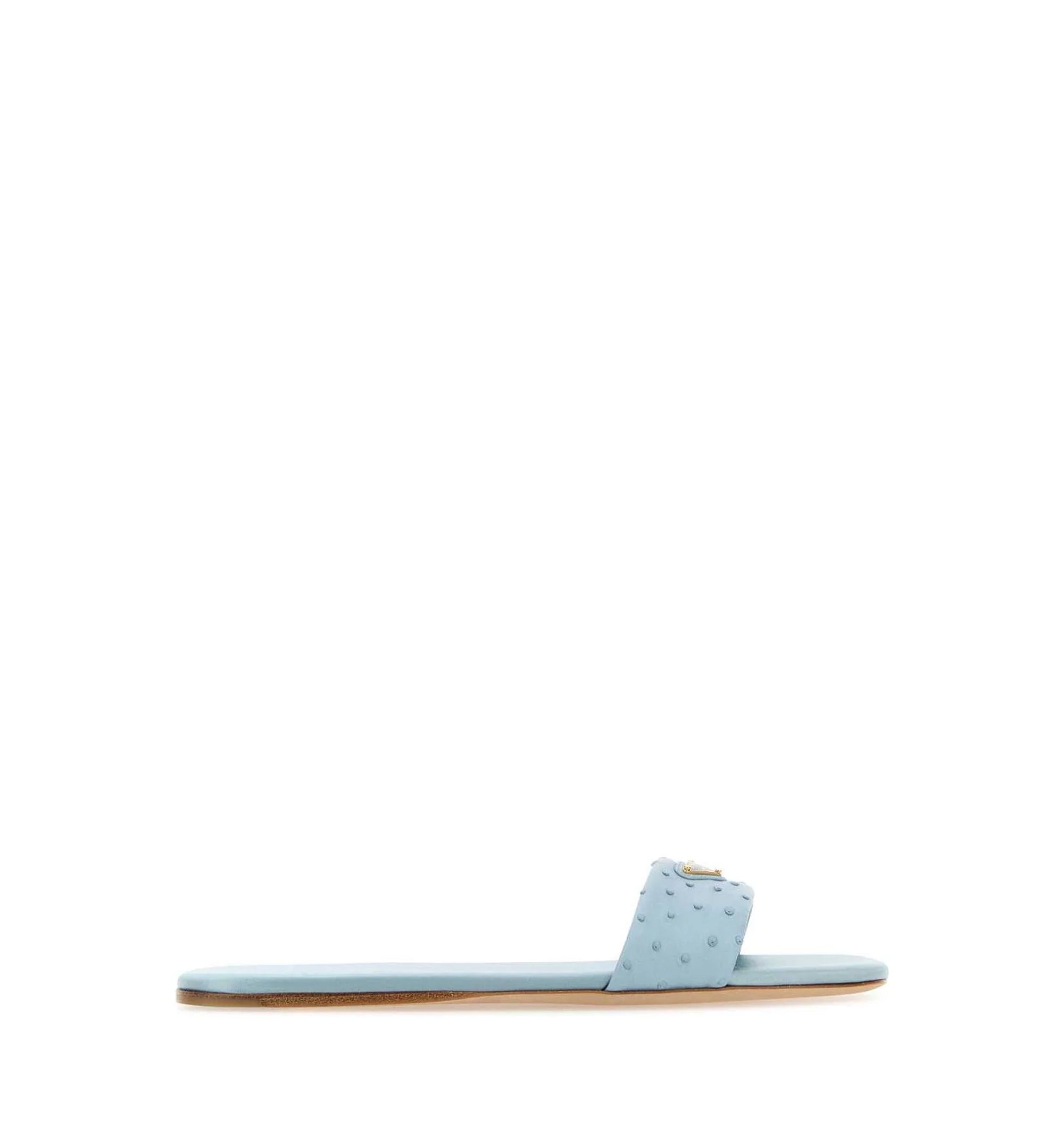 Embossed Leather Slides Flat Sole