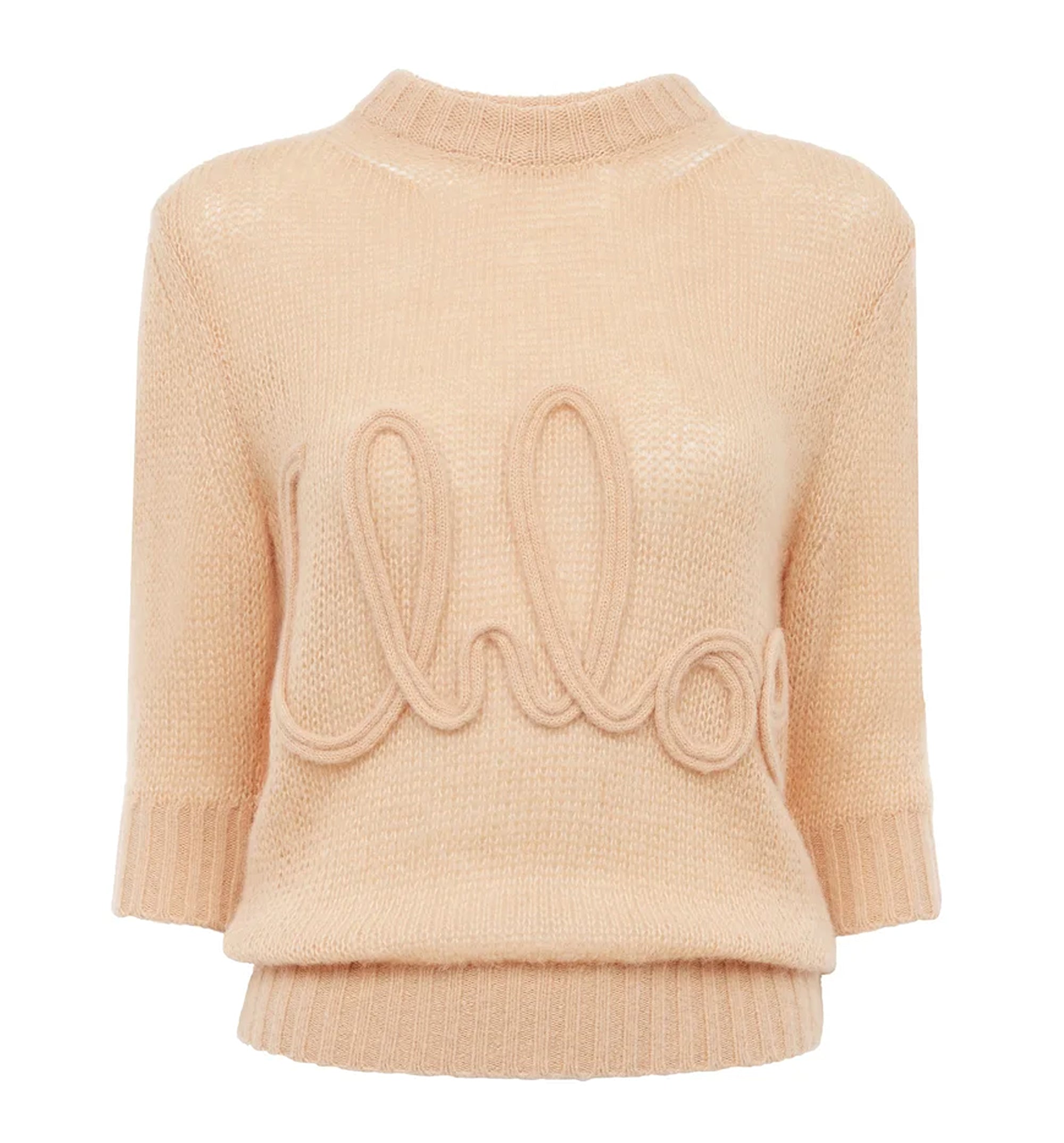 Elbow-sleeve Logo Sweater In Alpaca Wool & Silk Knit