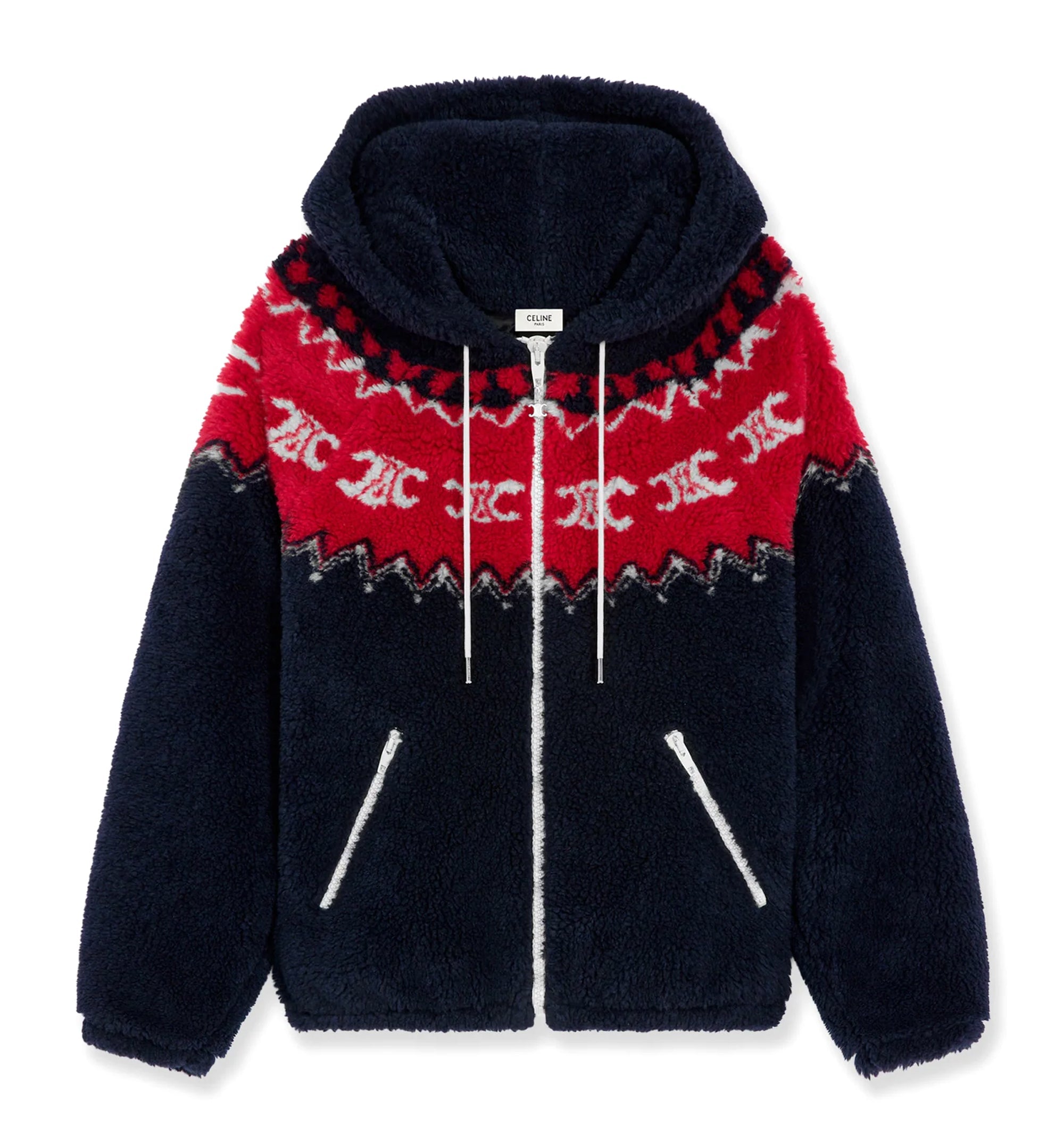 Hooded Jacket In Triomphe Fair Isle Fleece - Blue / Red