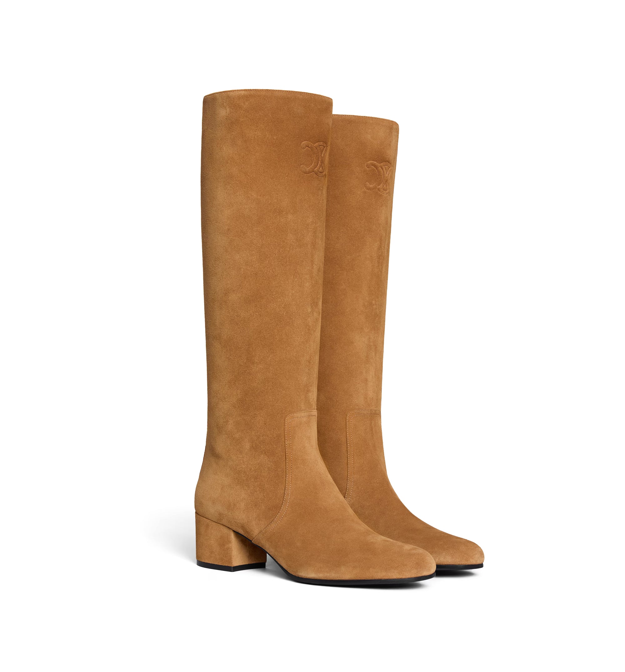 Les Bottes Celine Triomphe High Boot In Suede Calfskin - Havana
