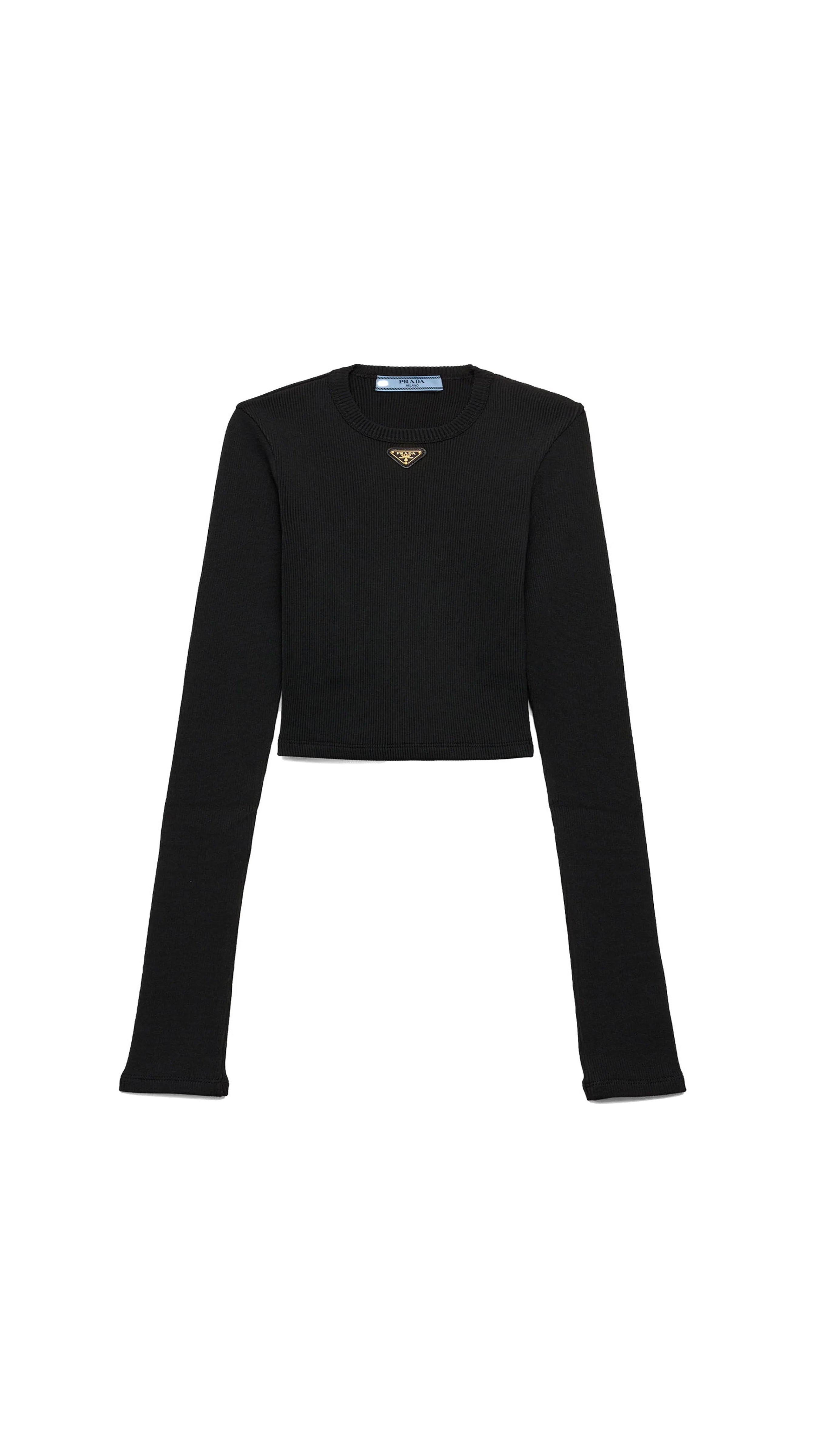 Ribbed Knit Jersey Top - Black