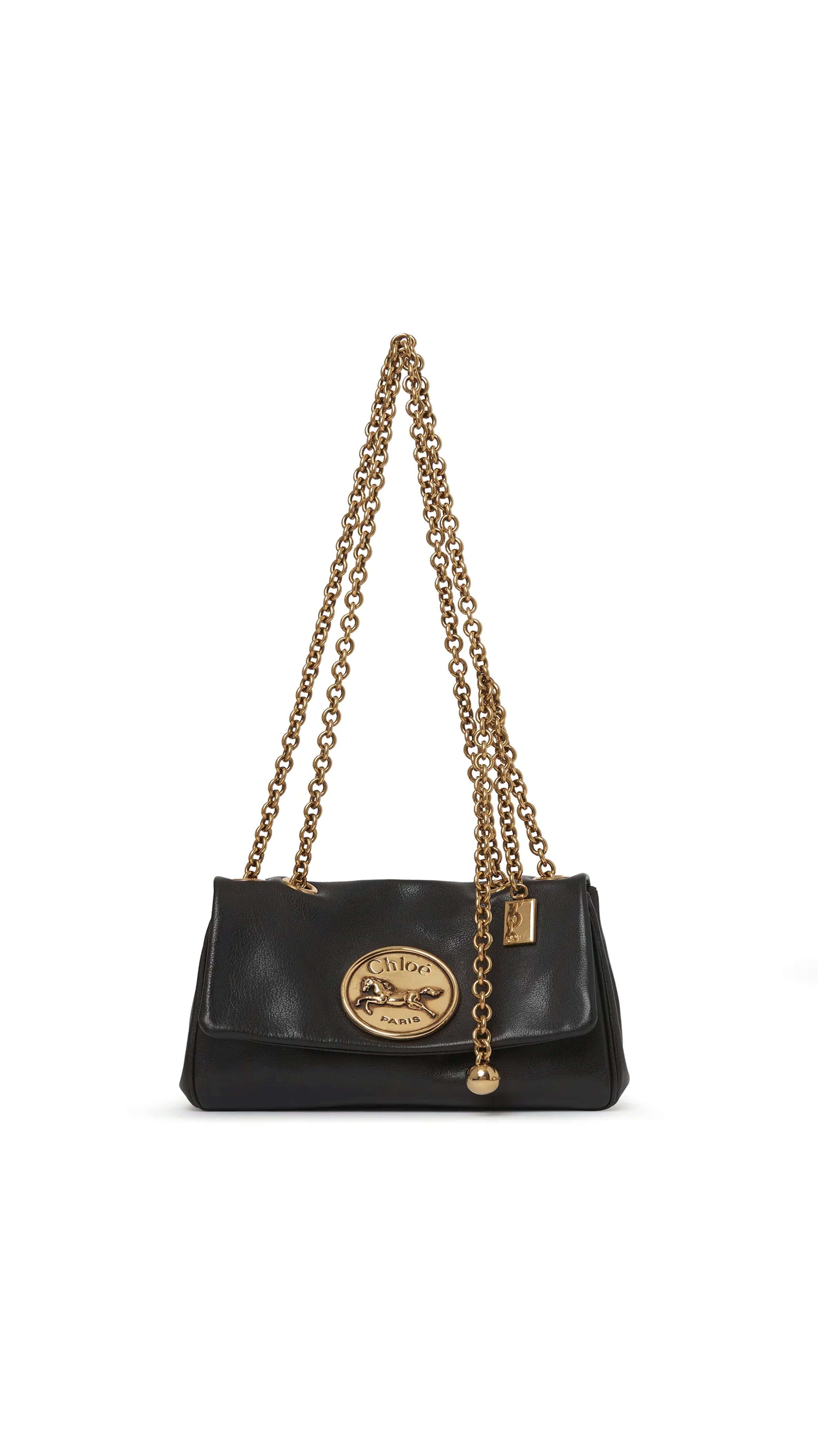 Small Chloé Heritage Shoulder Bag In Grained Leather - Black
