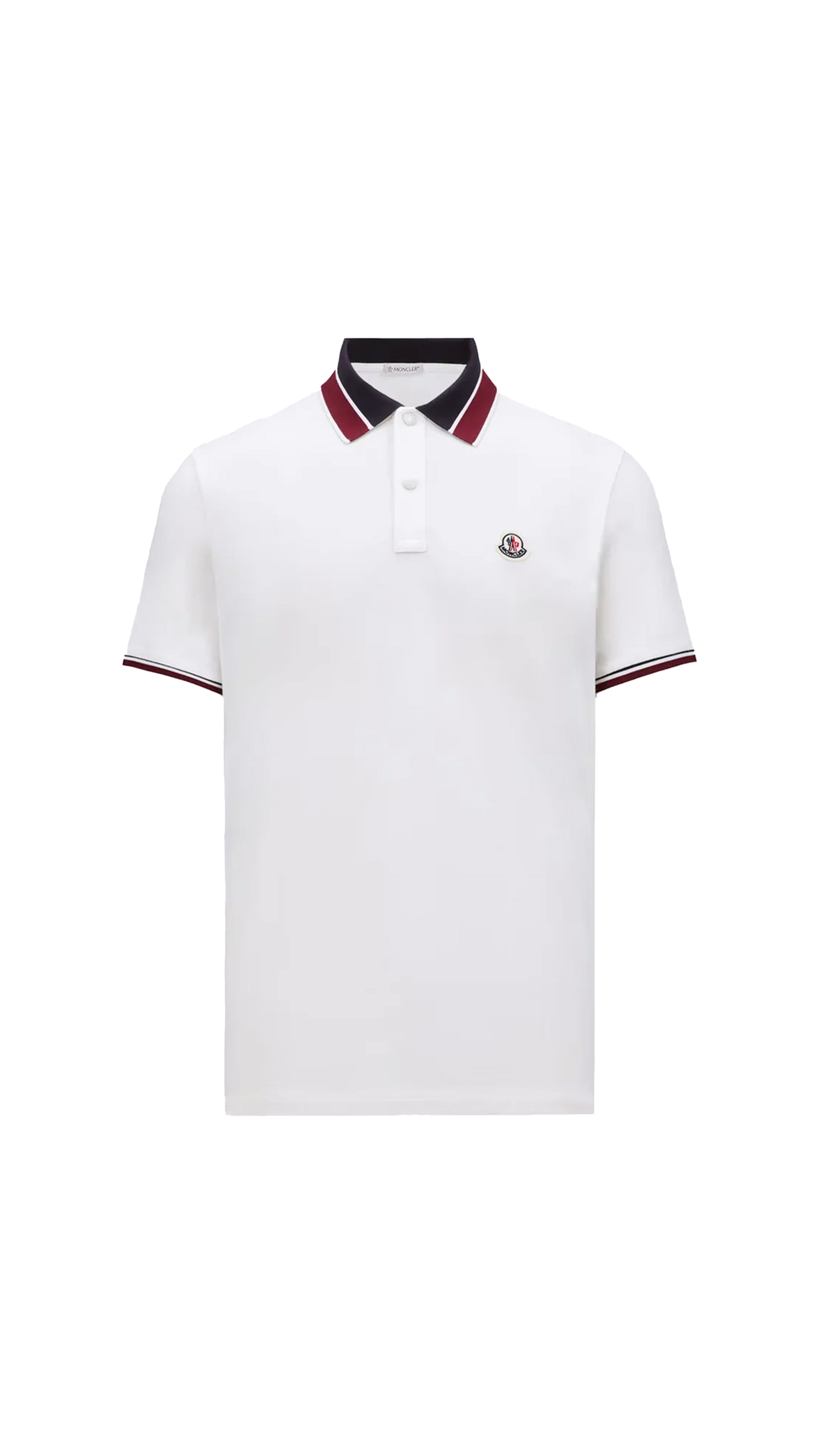 Striped Collar Cotton Piquet Polo Shirt - Optic White