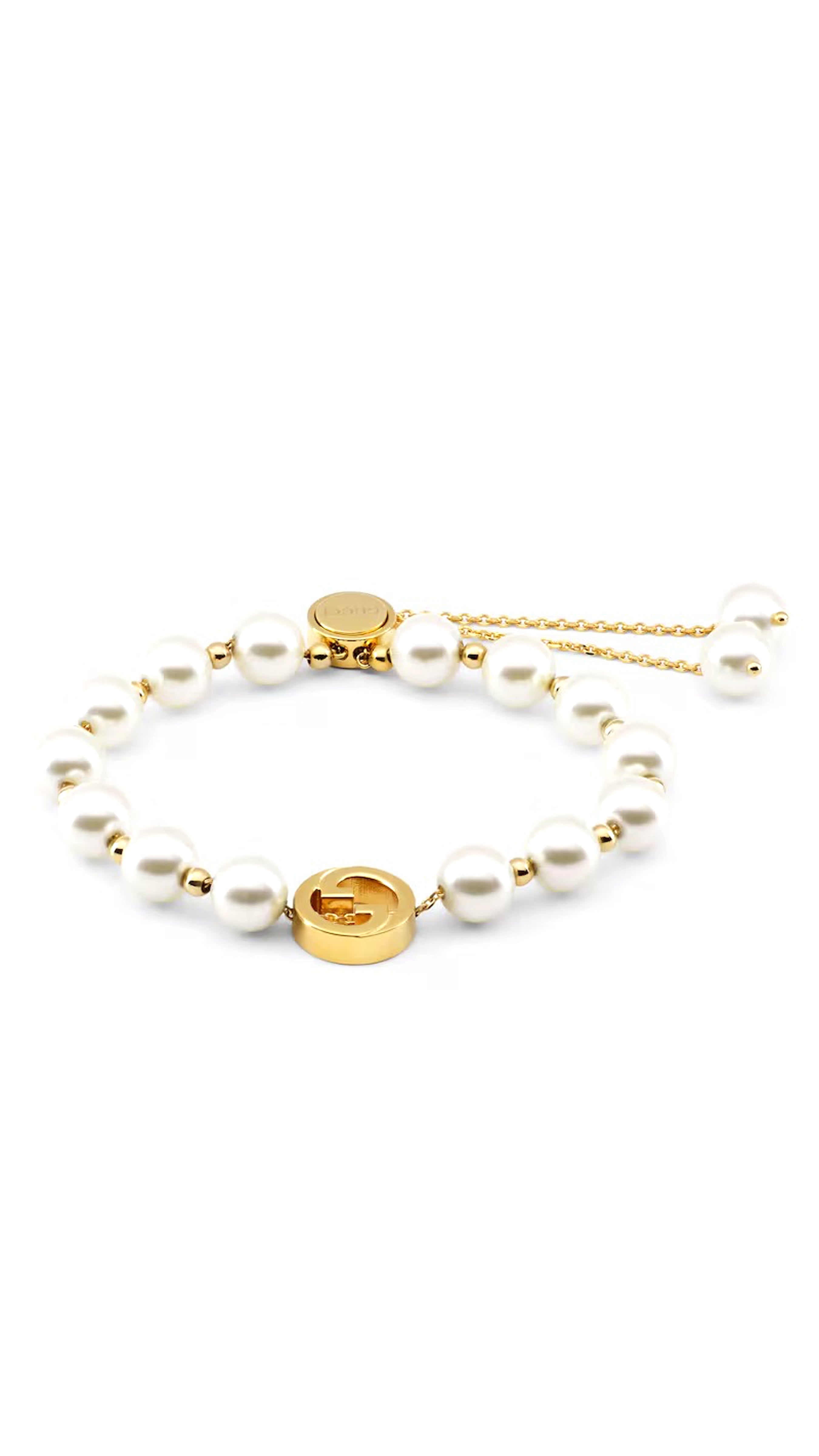 Gg Interlocking Pearl Bracelet - Gold