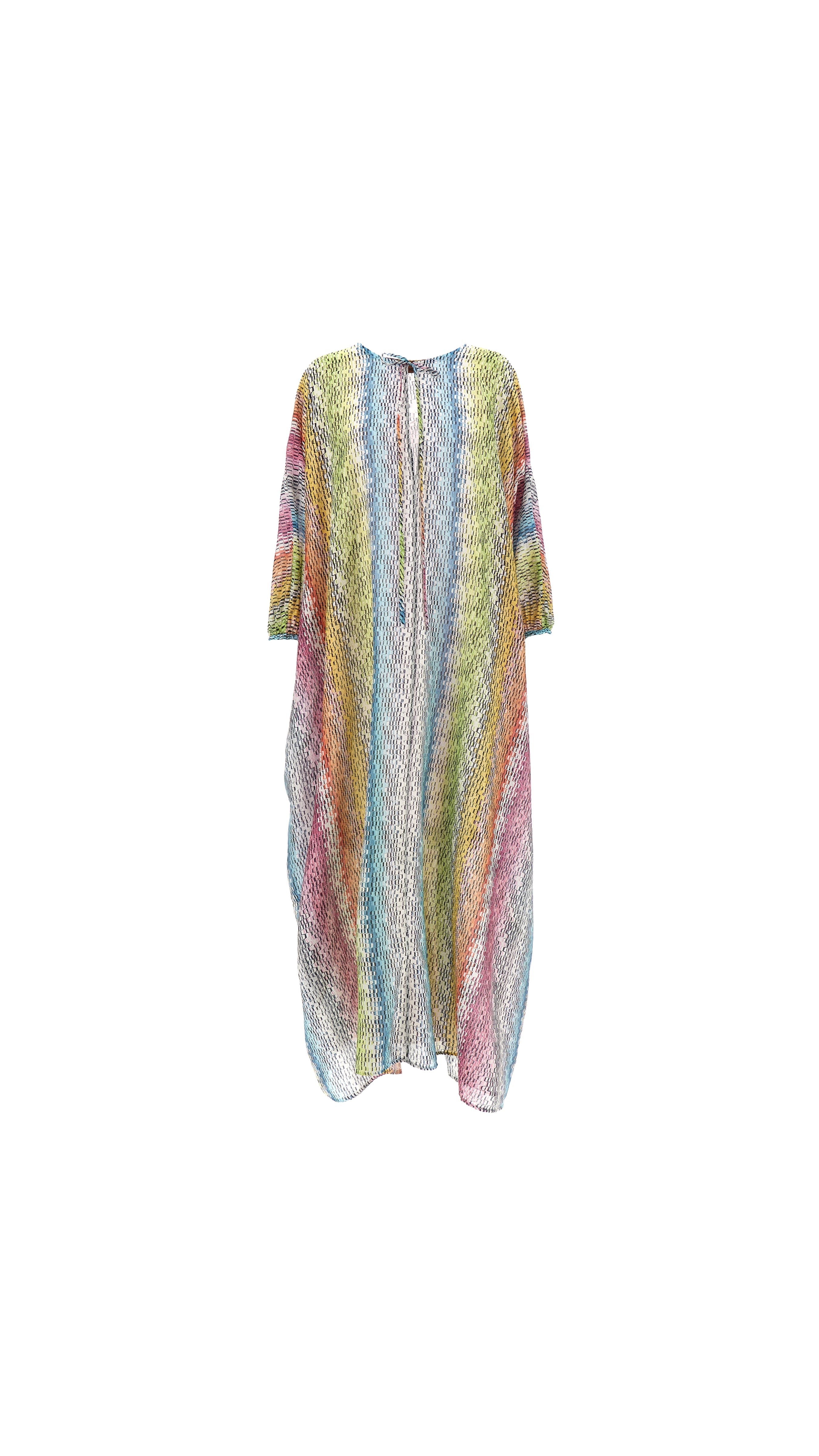 Long Kaftan in Printed Cotton and Silk Blend - Multicolor