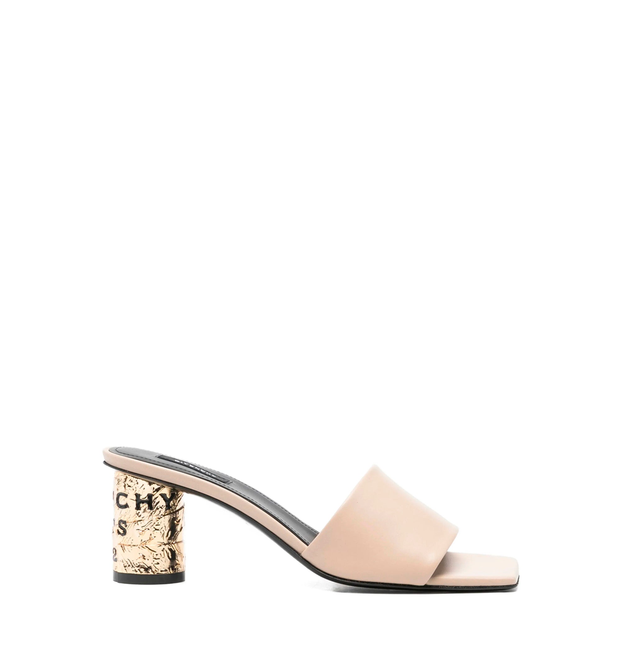 Tape heeled mules in leather