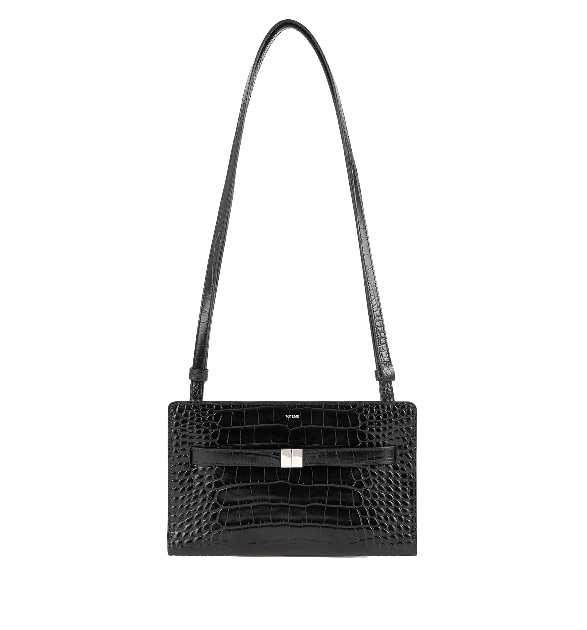 Belted croco-embossed crossbody black