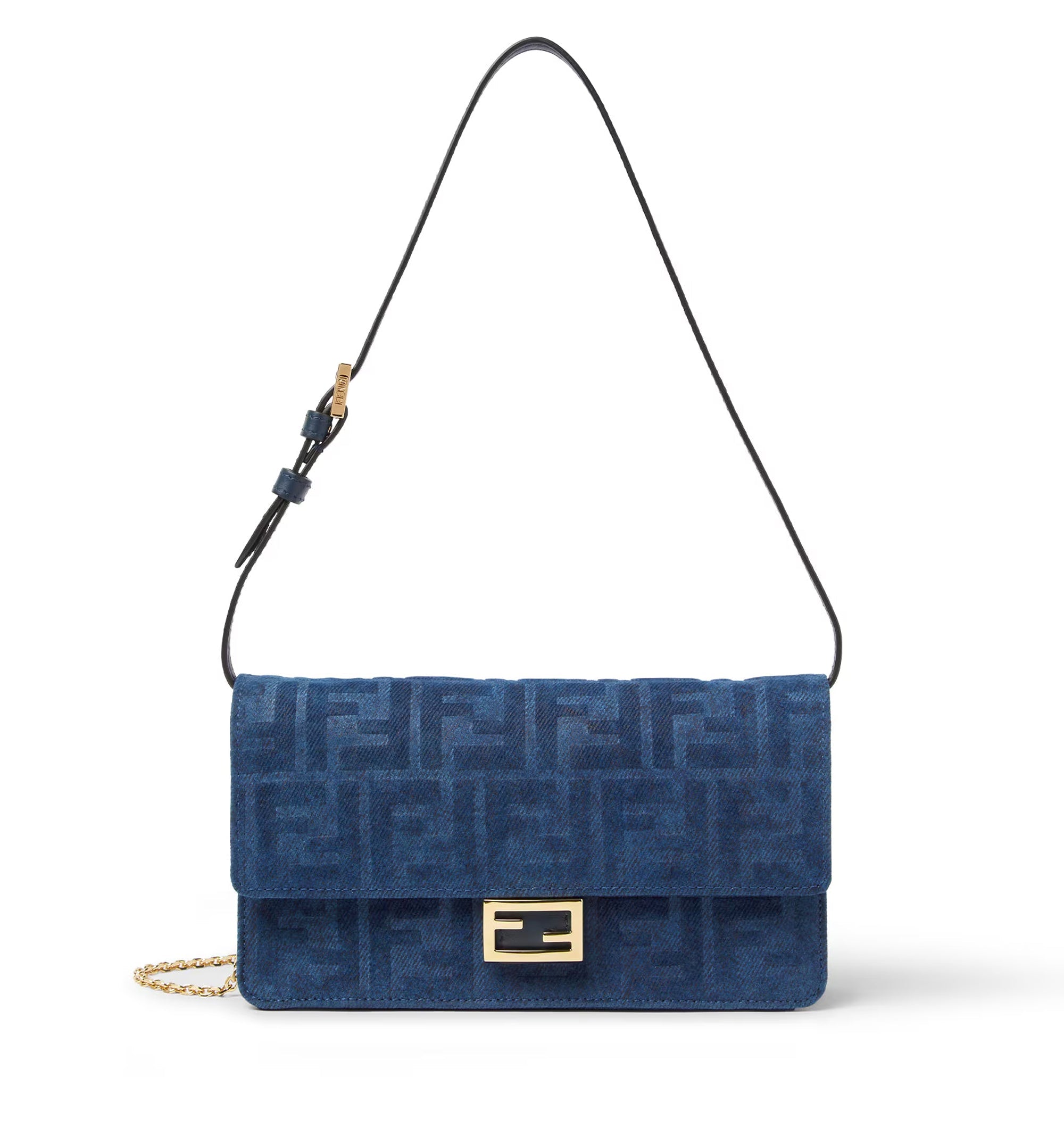 Wallet On Chain Baguette in denim-effect FF corduroy