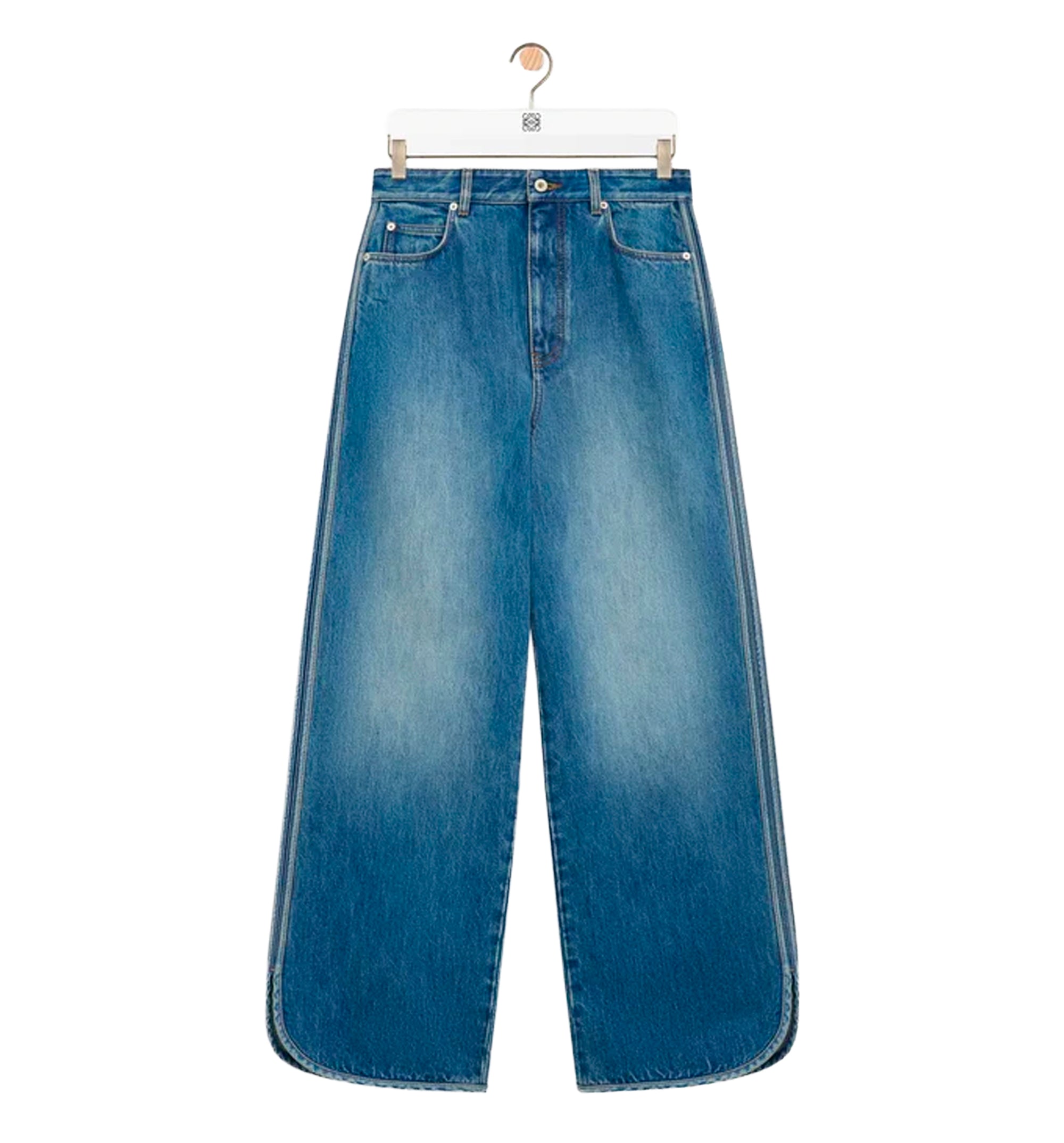 Cotton Denim Jeans With Side Piping