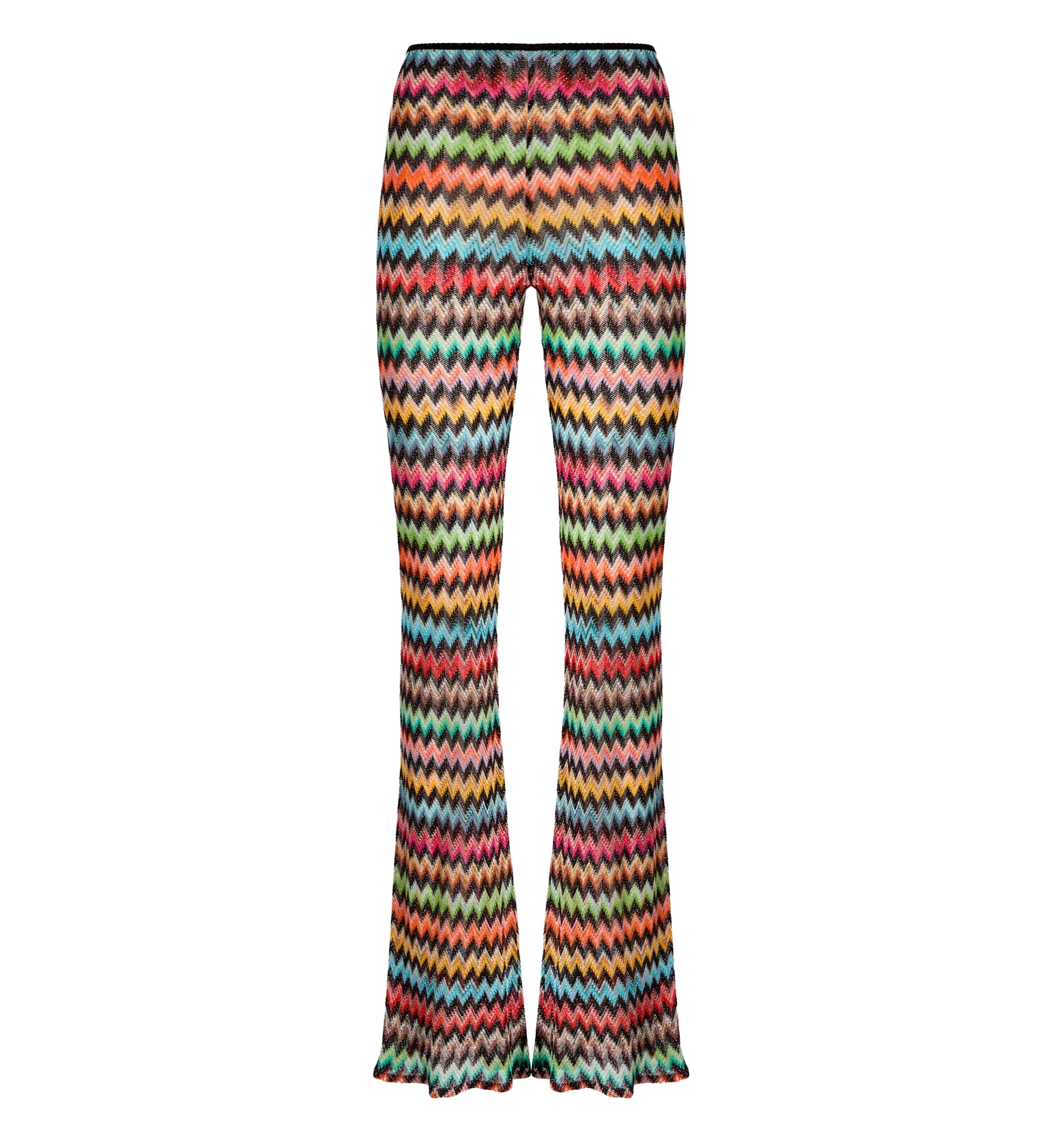 Flared pants in lamé viscose with micro zigzag pattern