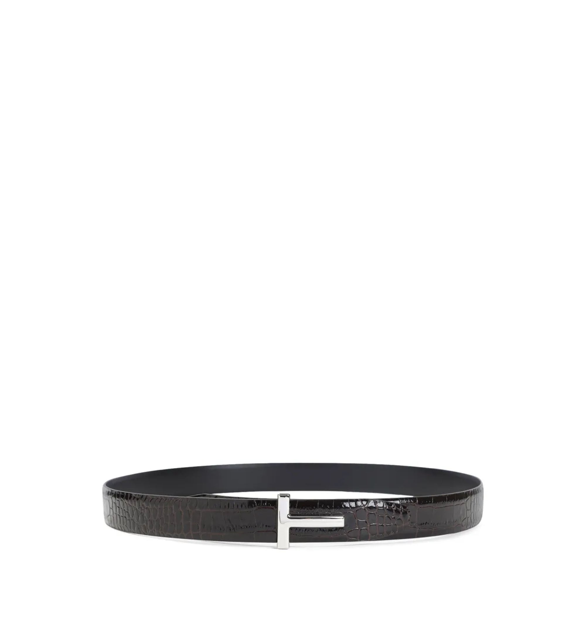 Crocodile-embossed Leather Belt