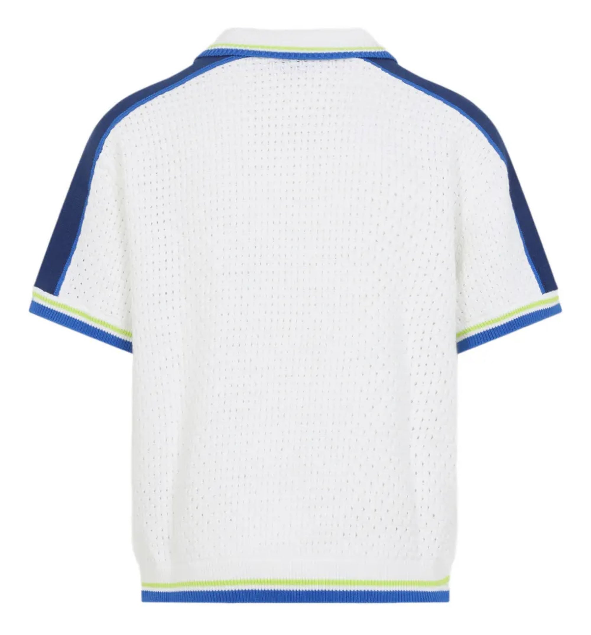 White & Blue Short Sleeve Crochet Shirt