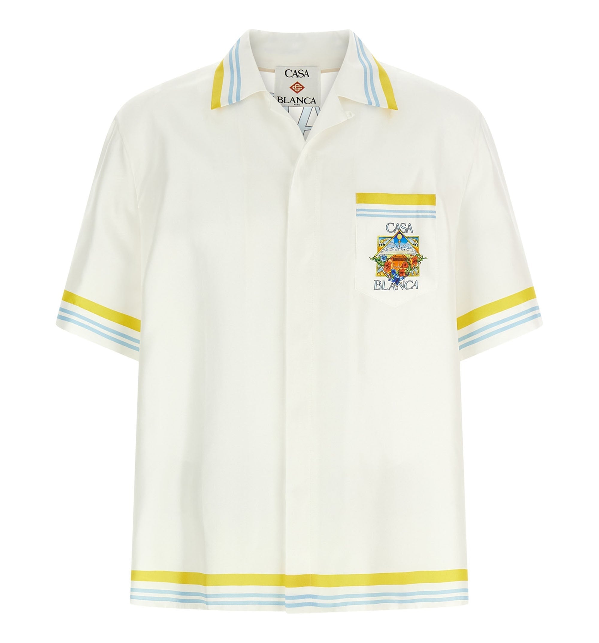 White Tennis Landscape Short Sleeve Silk Shirt