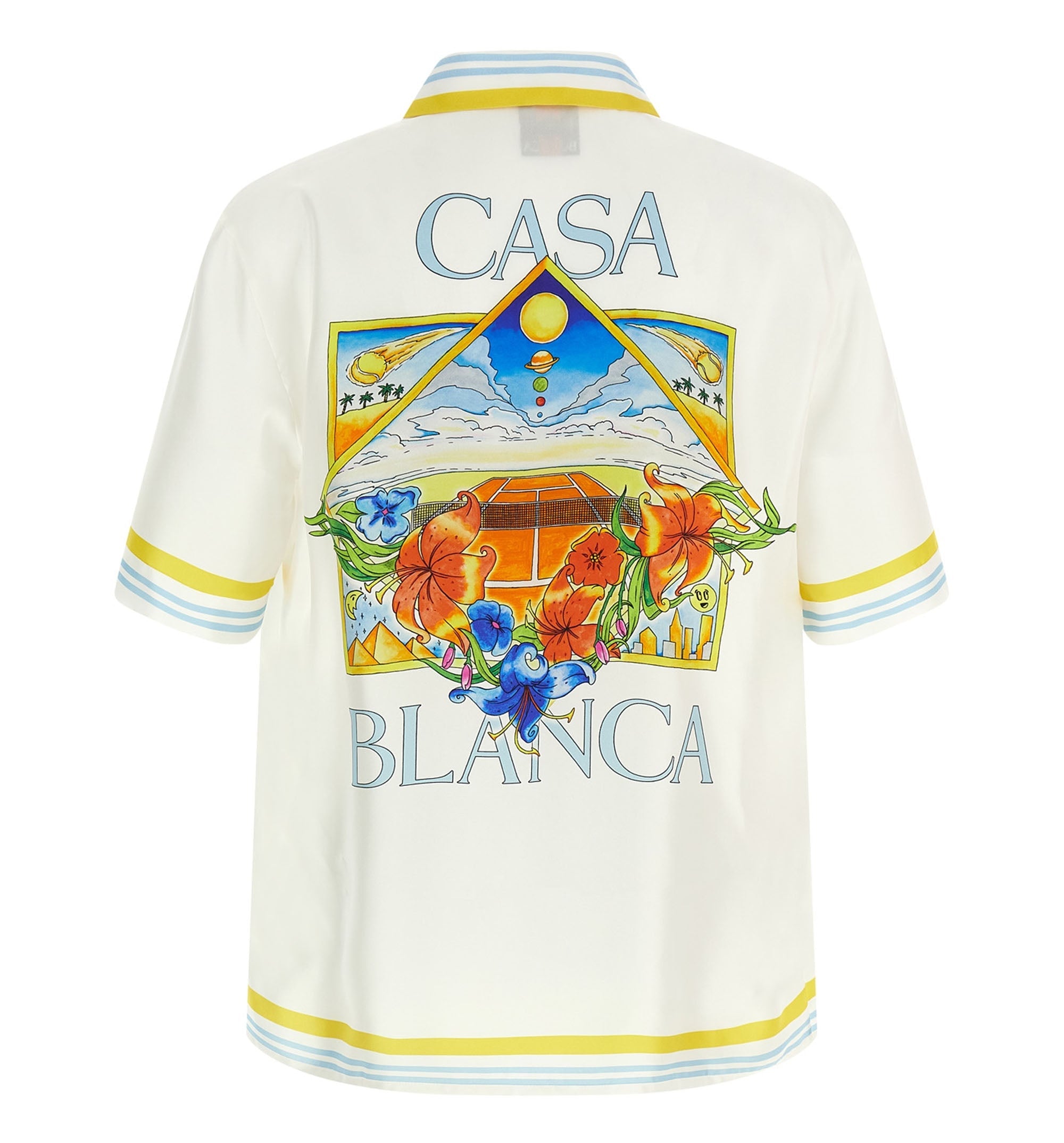 White Tennis Landscape Short Sleeve Silk Shirt