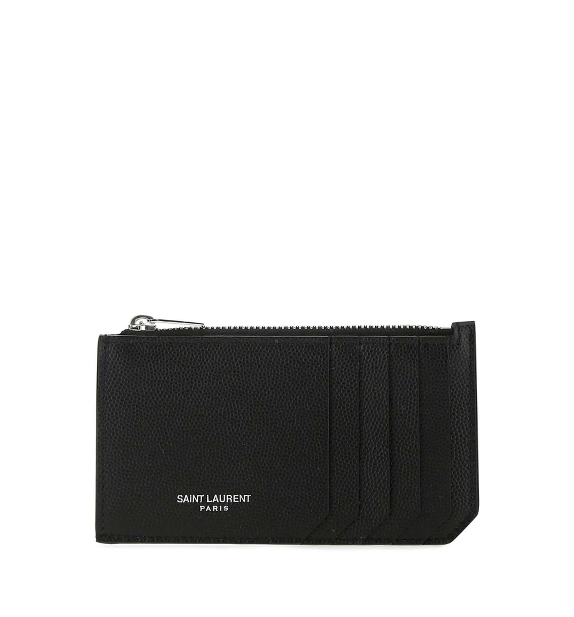 Saint Laurent Paris Fragments Zipped Card Case In Grain De Poudre Leather