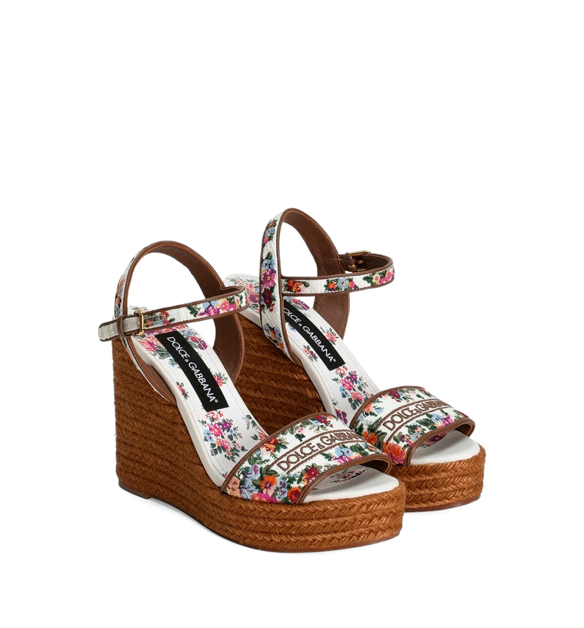 Nappa leather weDGe sandals with embroidery