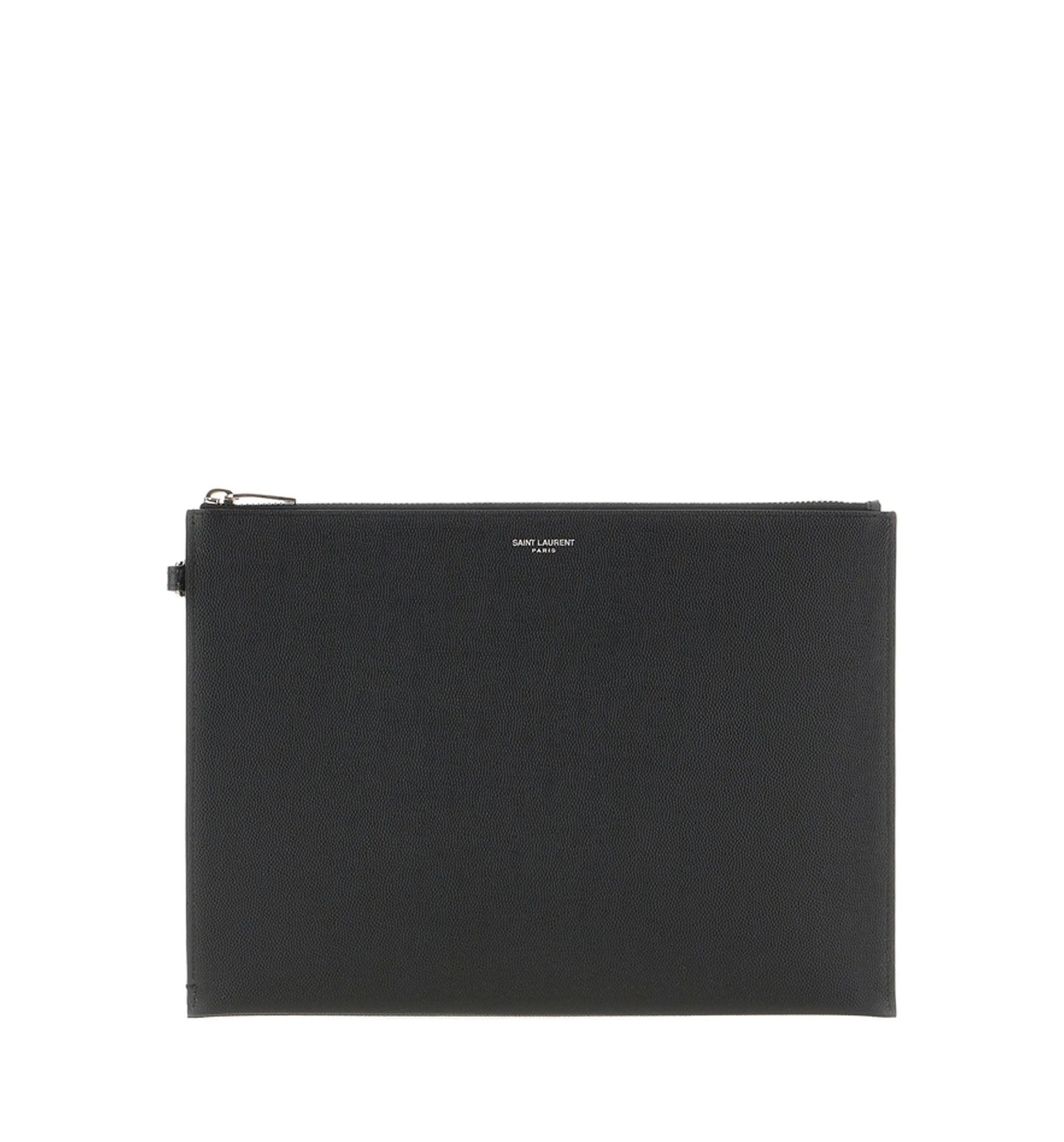 Saint Laurent Paris Zipped Tablet Holder In Grain De Poudre-leather
