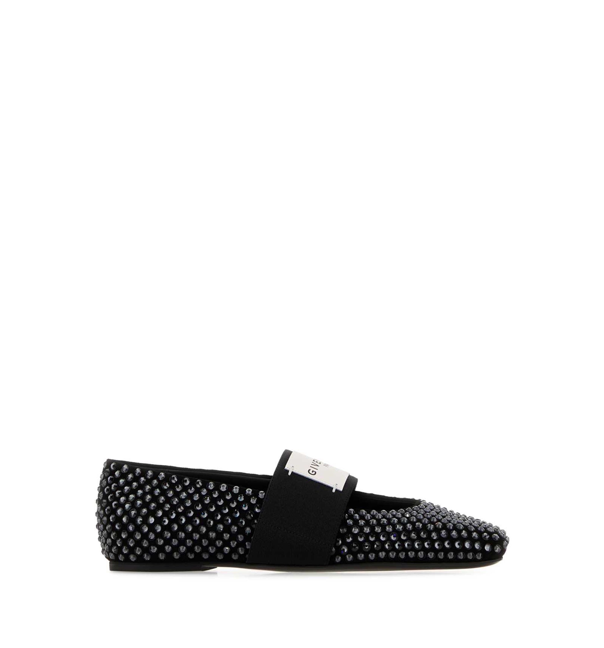 Sliced Square Ballerinas In Suede With Strass