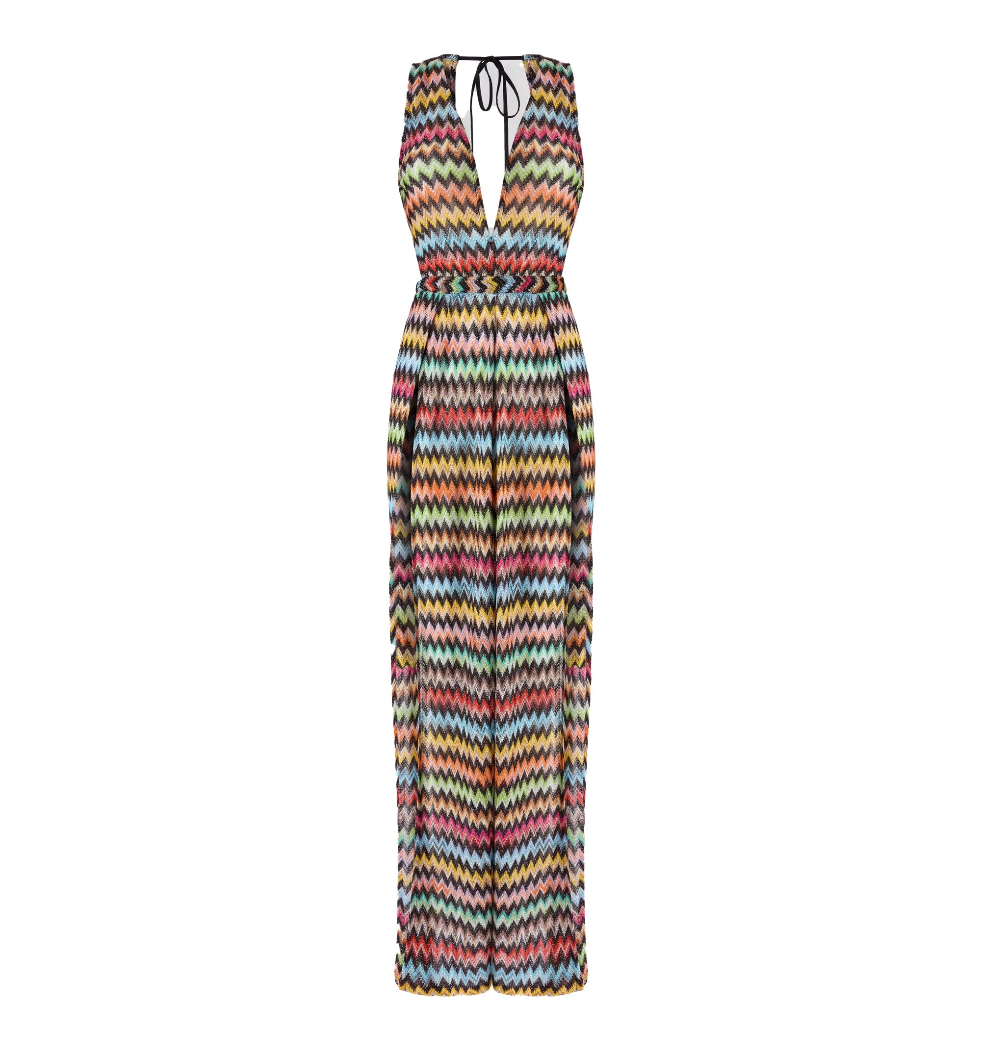 Jumpsuit In Lamé Viscose With Micro Zigzag Pattern And V-Neckline