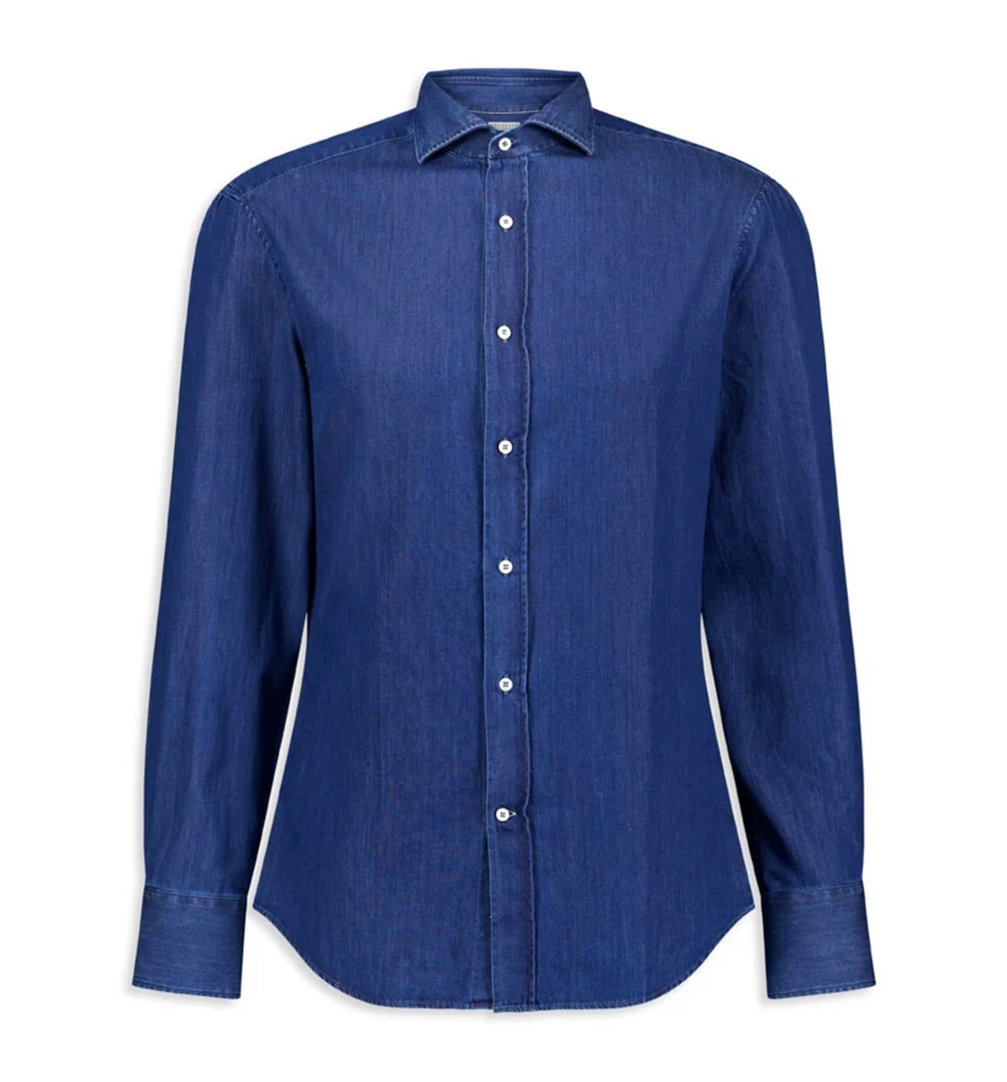 Lightweight Denim Slim Fit Shirt With Spread Collar