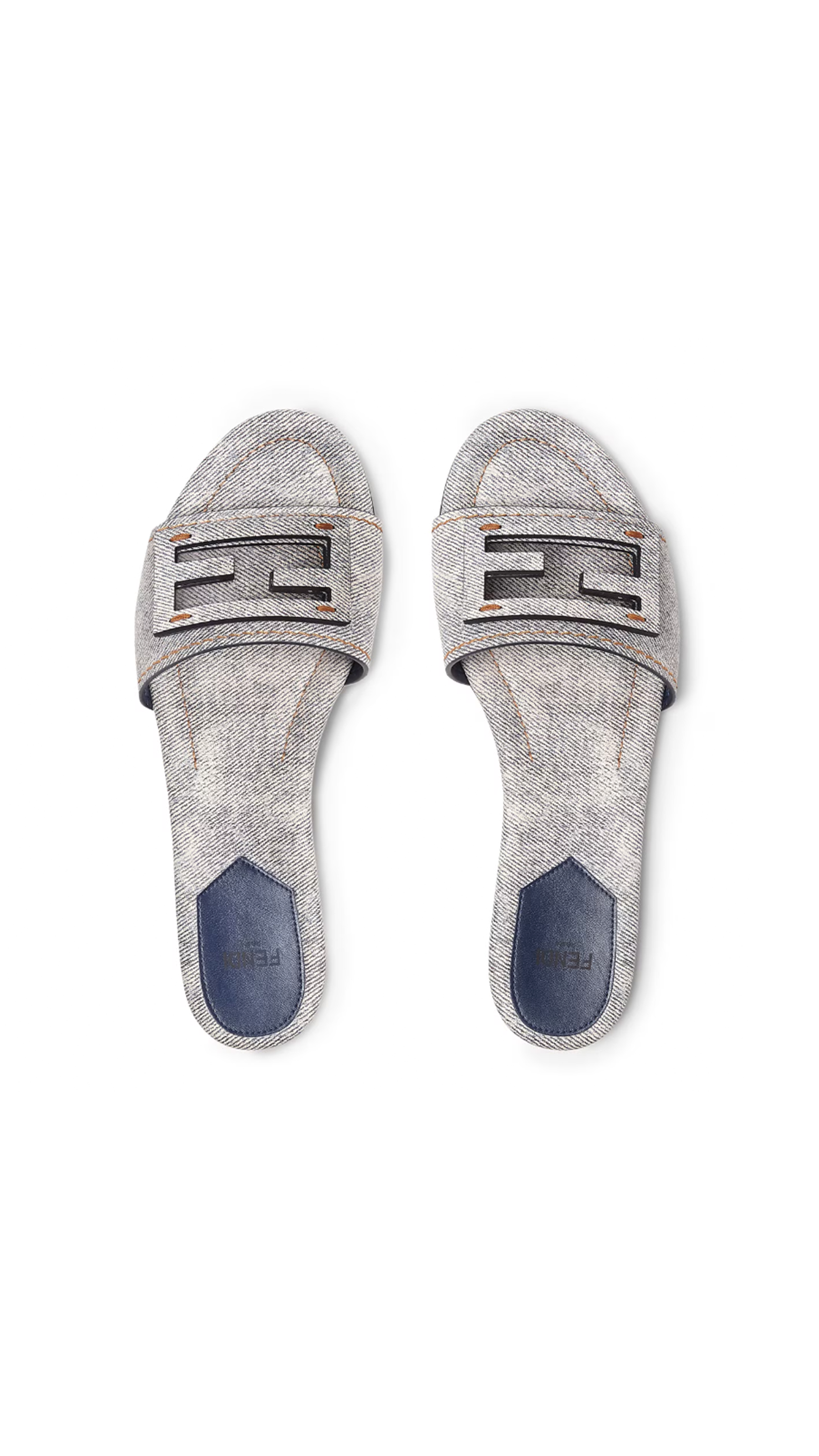 Washed Denim Baguette Slides - Grey