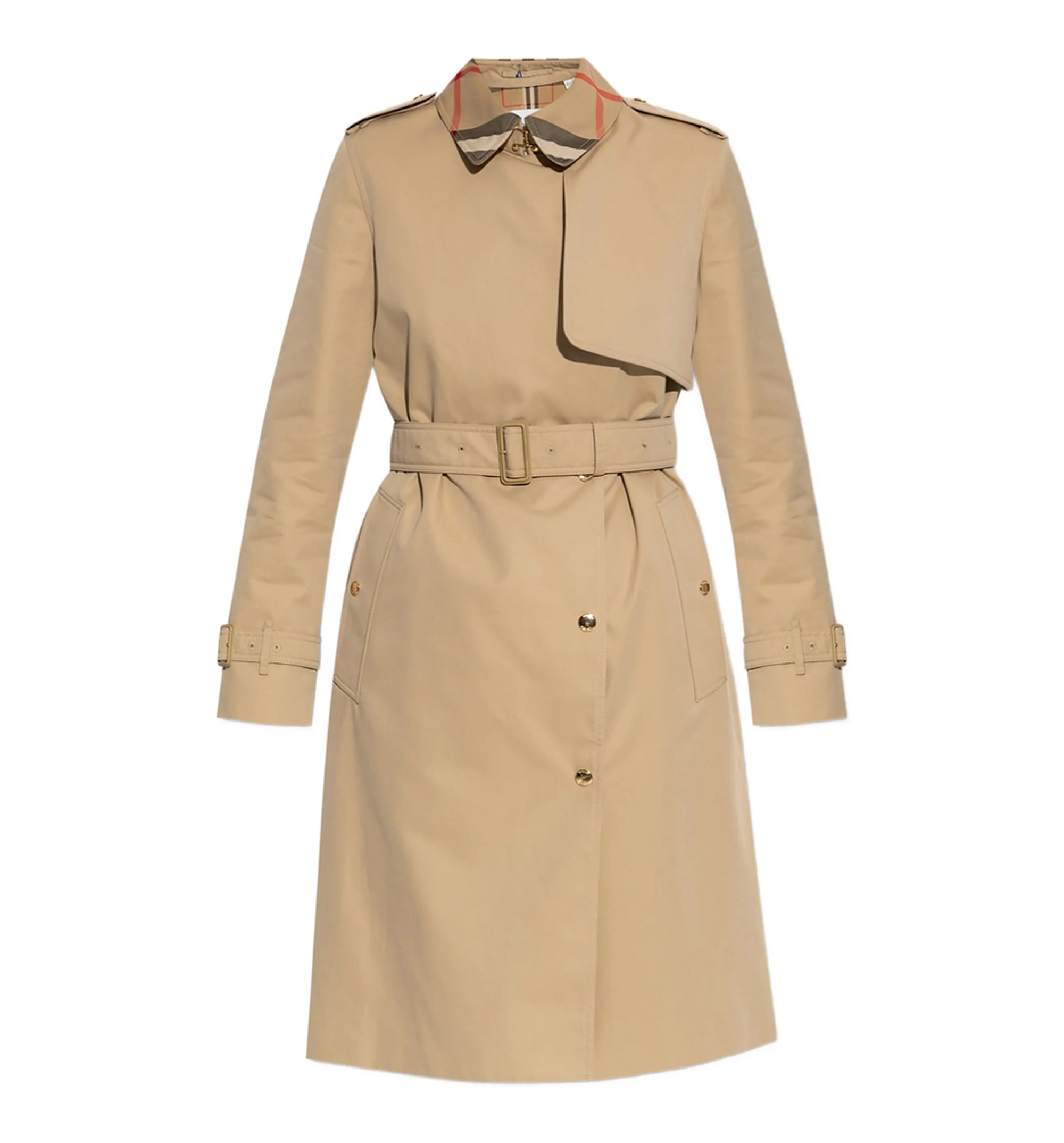 Long Check Collar Gabardine Trench Coat