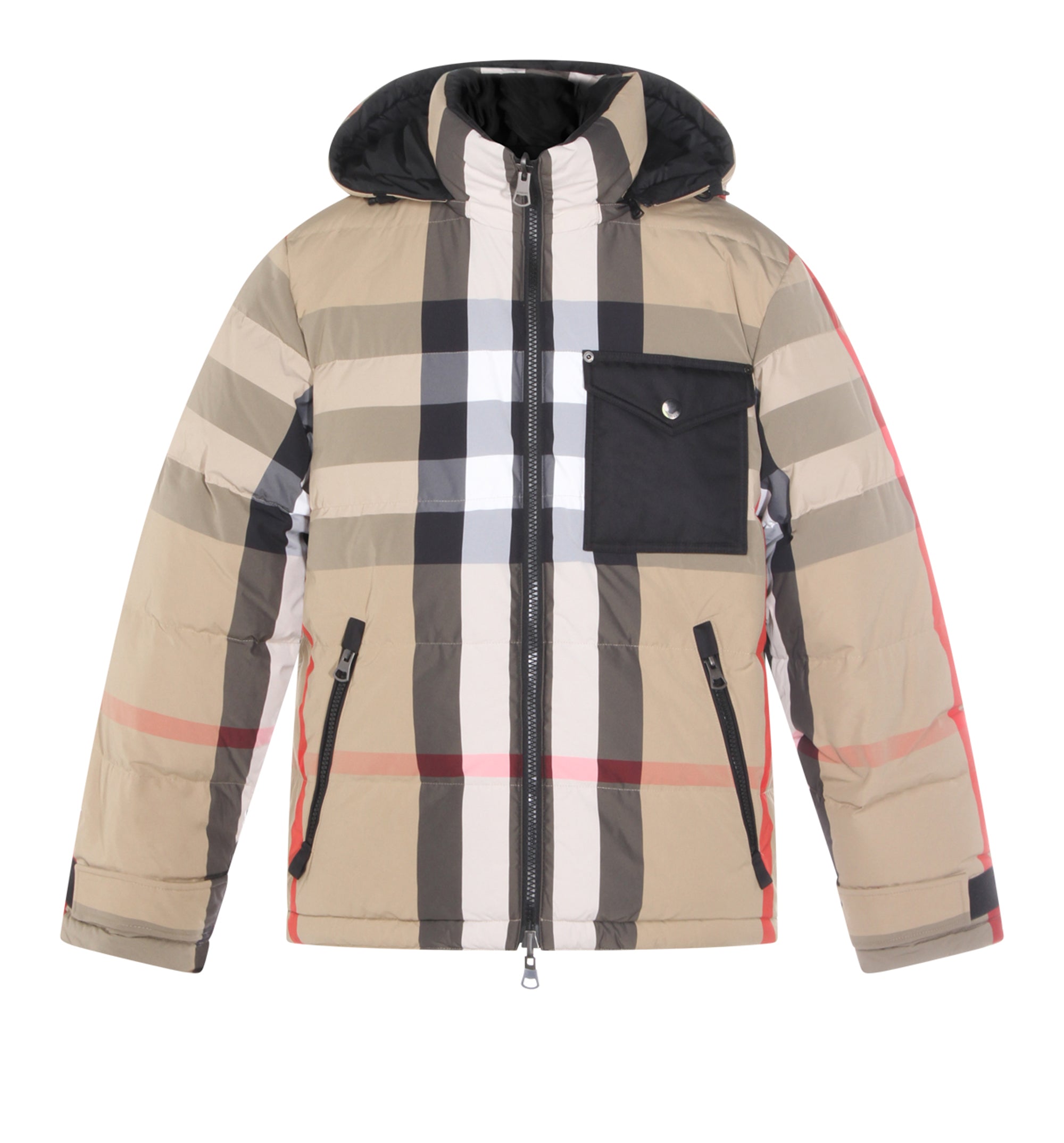 Checked Hooded Puffer Jacket