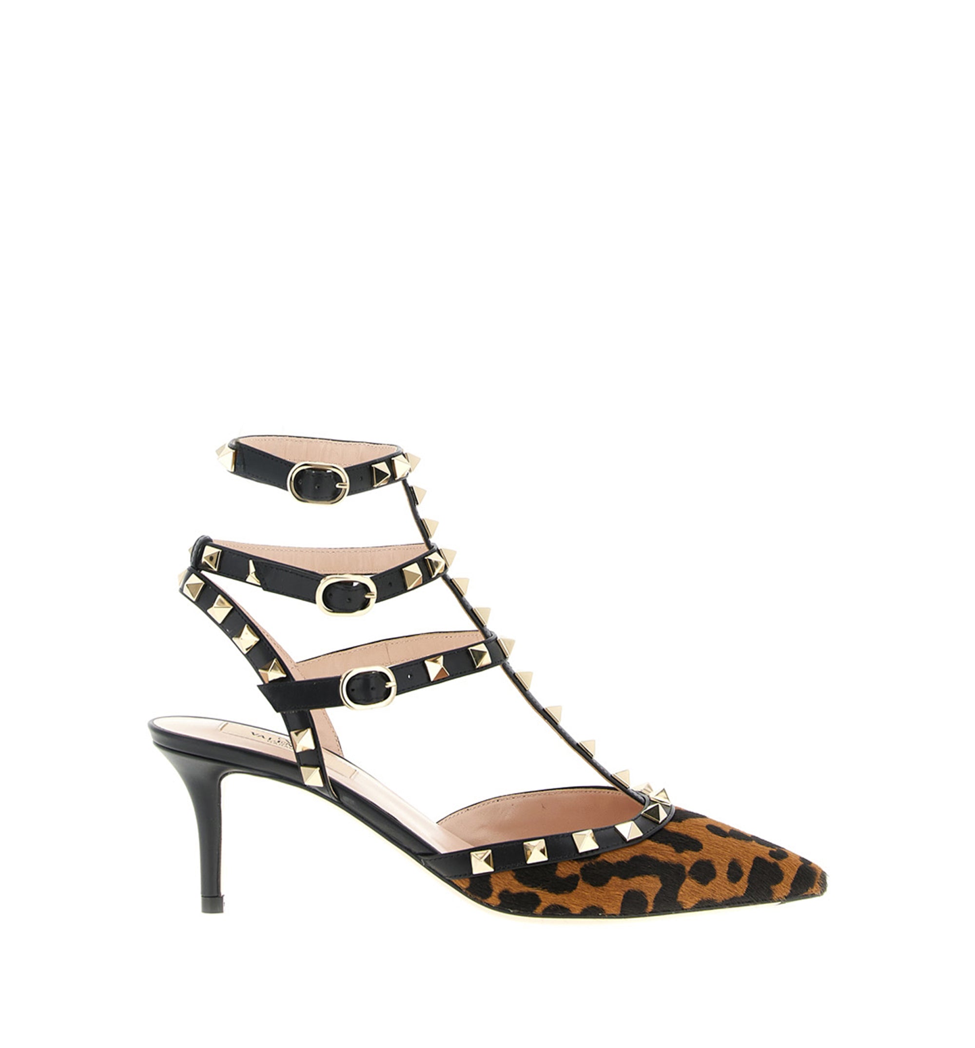 Rockstud Pumps With Straps in Pony-Effect Calfskin 65mm