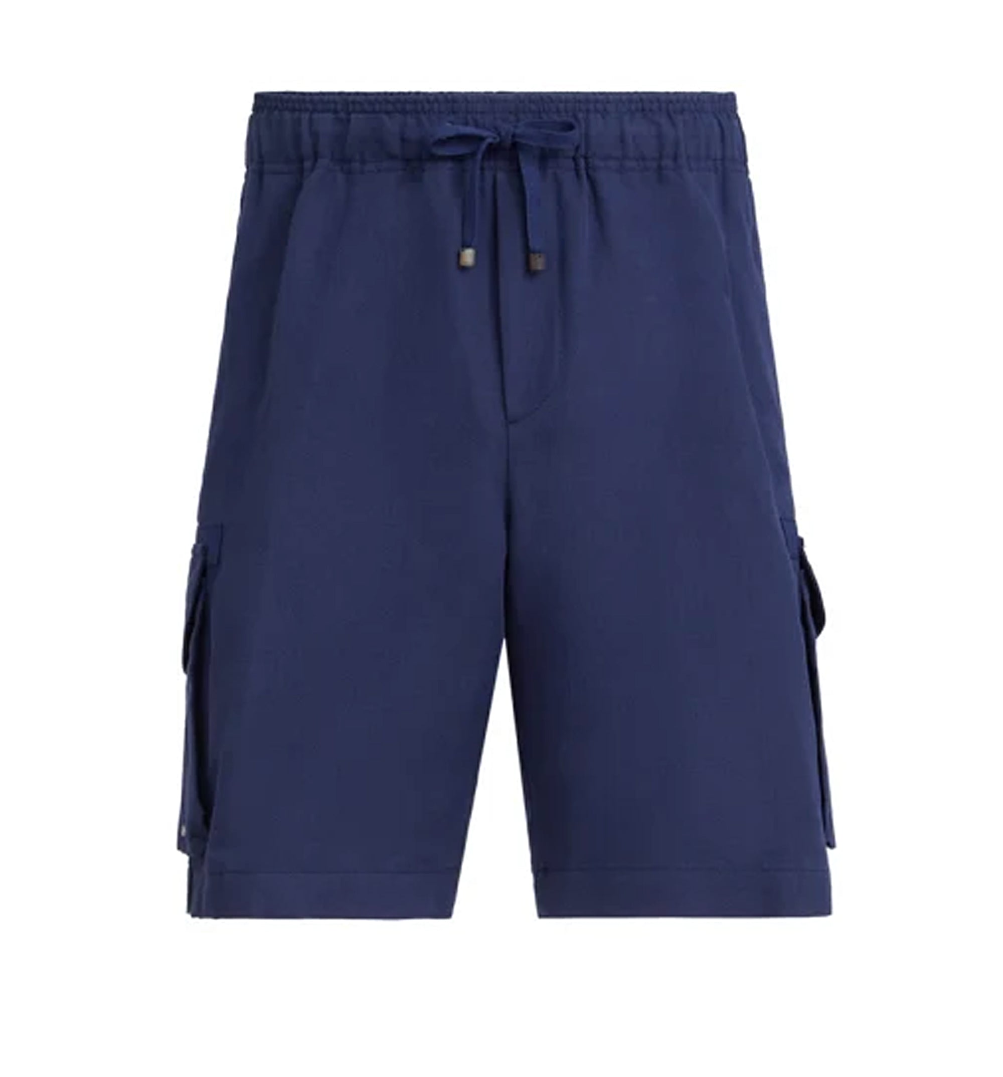 Linen and cotton drill Bermuda shorts with drawstring and cargo pockets