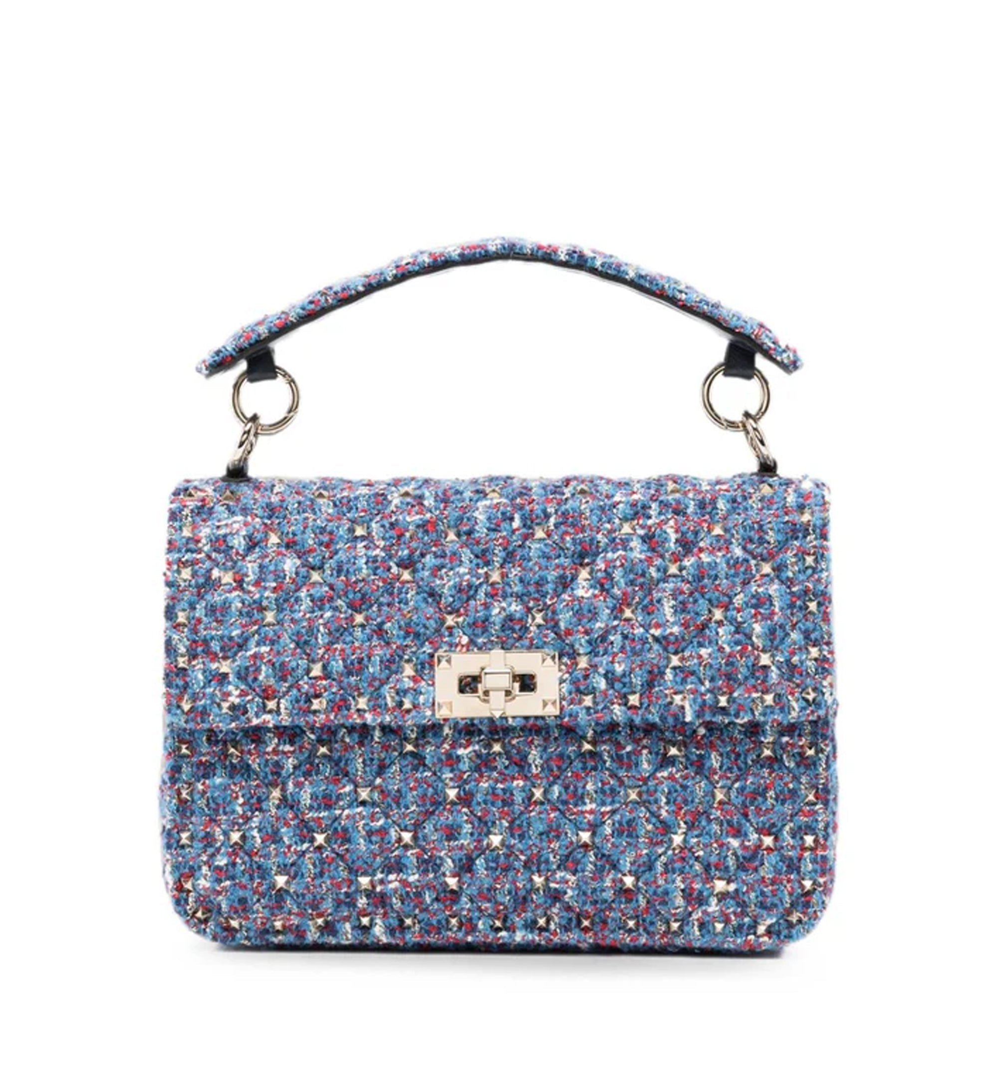 Rockstud Spike Medium Tweed Shoulder Bag