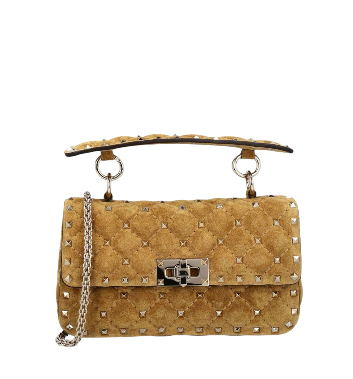 Beige Rockstud Spike Small Shoulder Bag