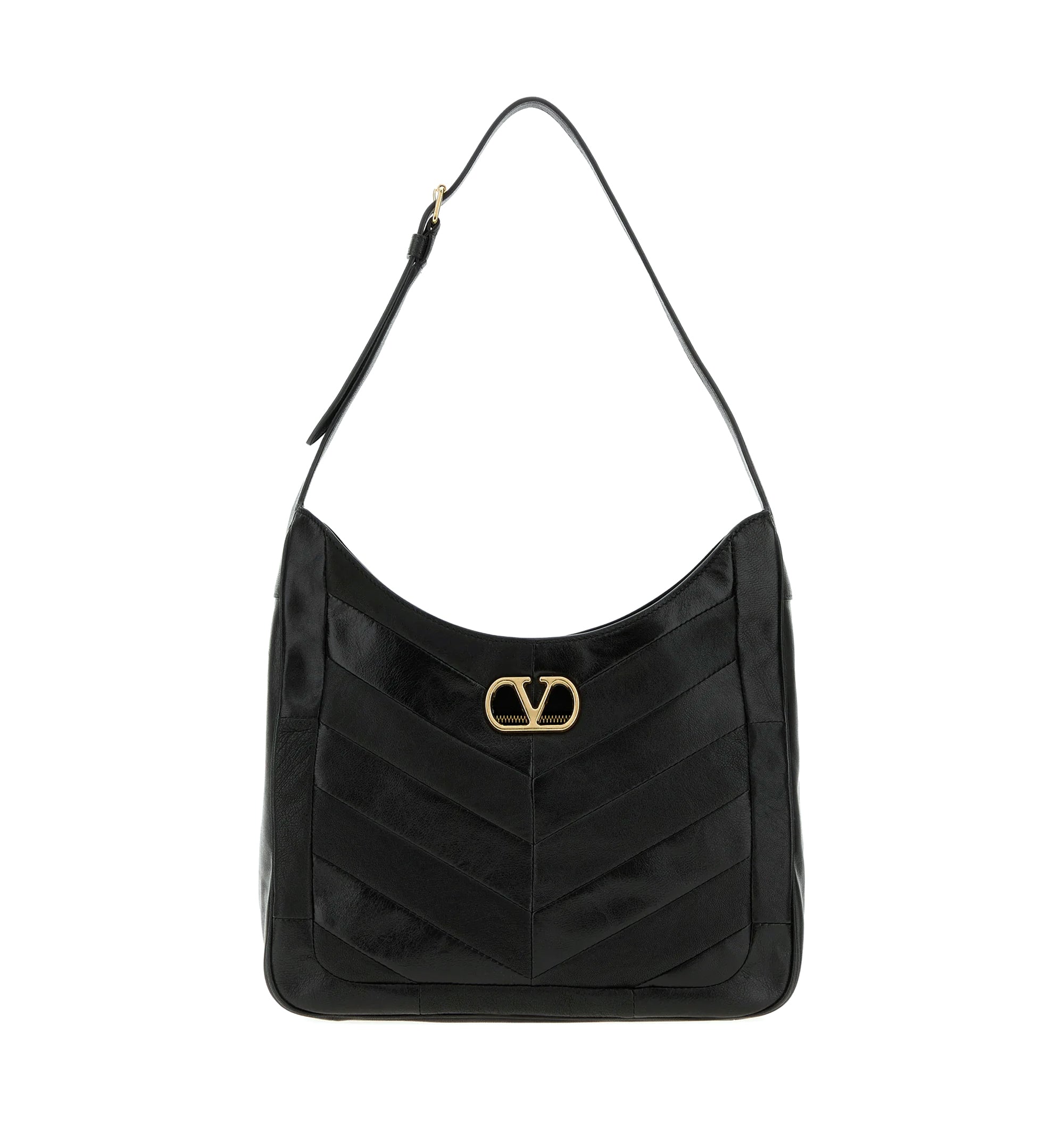 VLogo Signature shoulder bag in black quilted leather