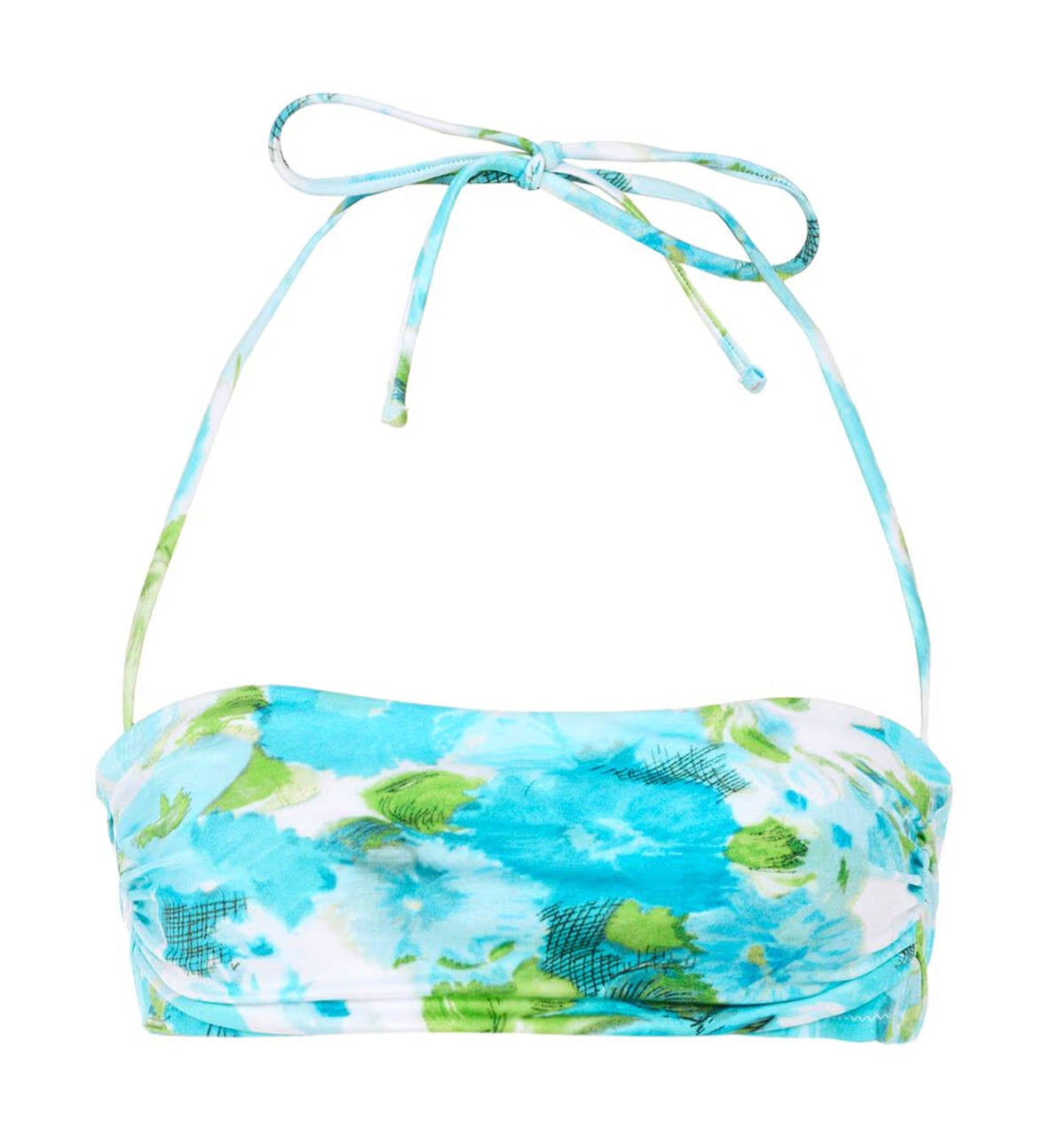 Aqua flower-print halterneck bikini top
