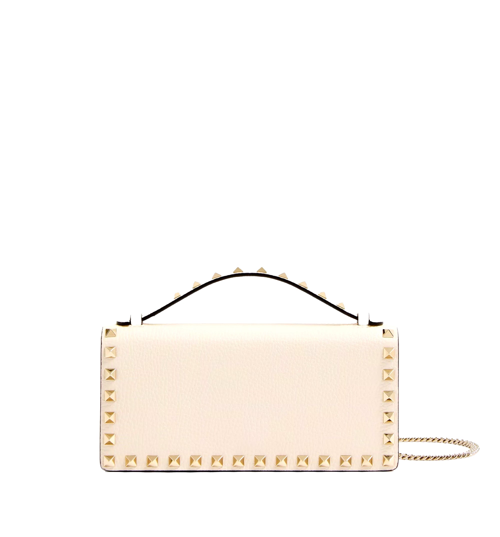 Rockstud Wallet With Chain In Grainy Calfskin