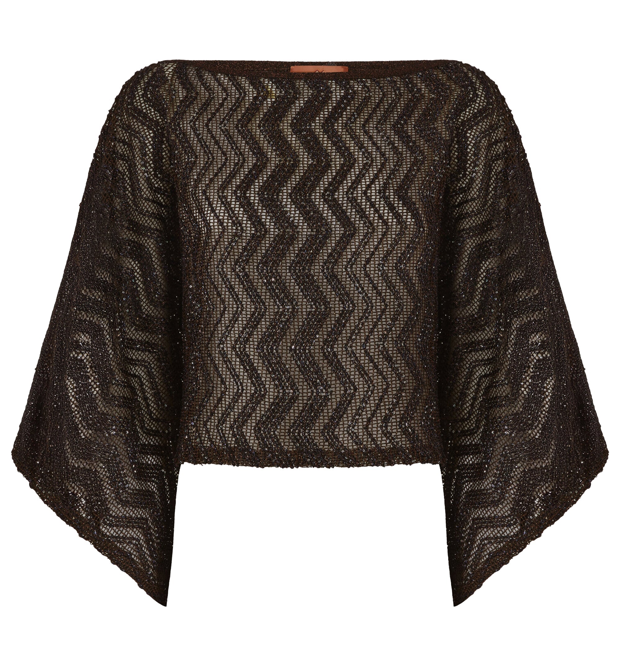 Zigzag Mesh Top With Sequins And Wide Sleeves