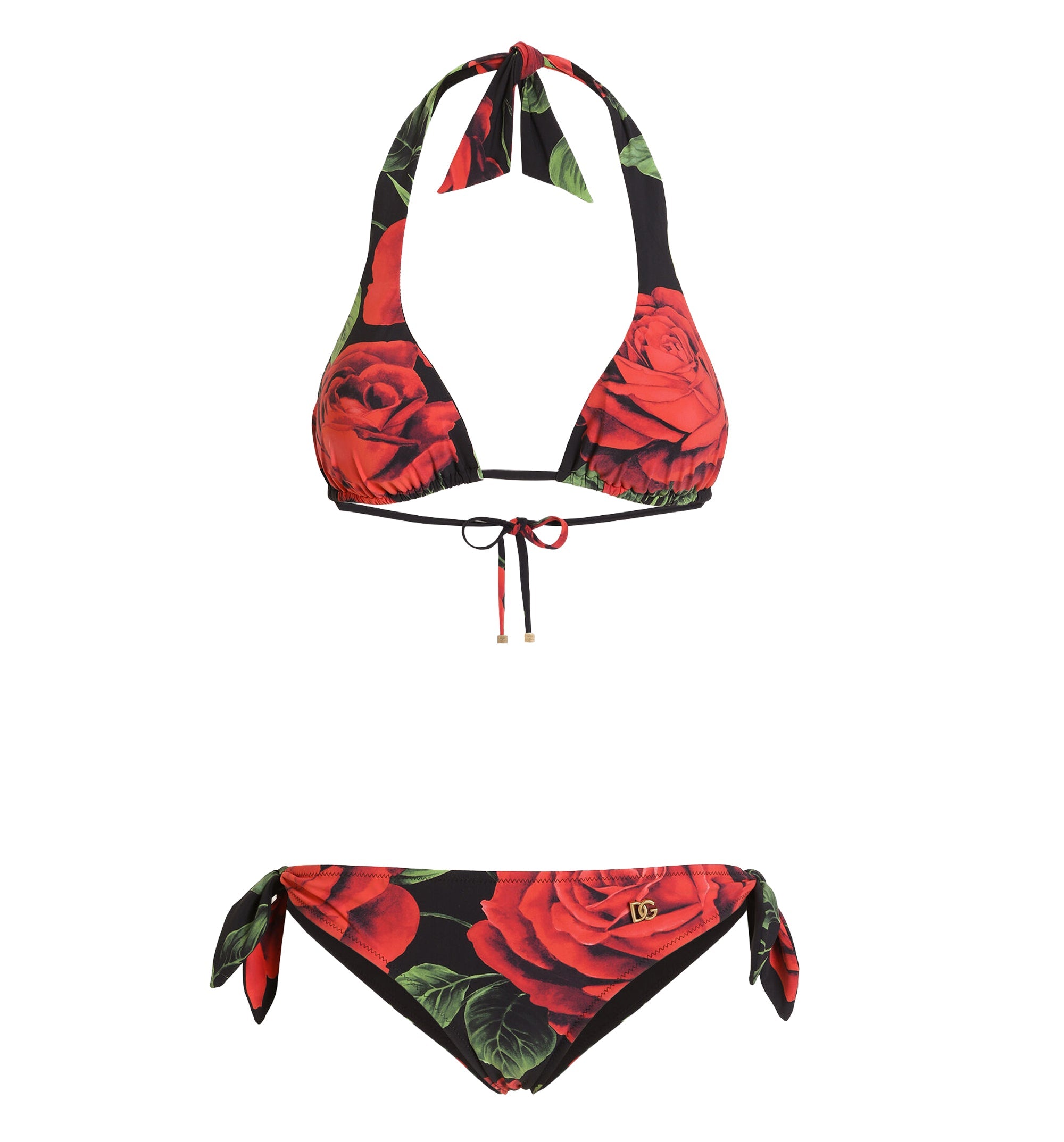 Rose-Print Triangle Bikini