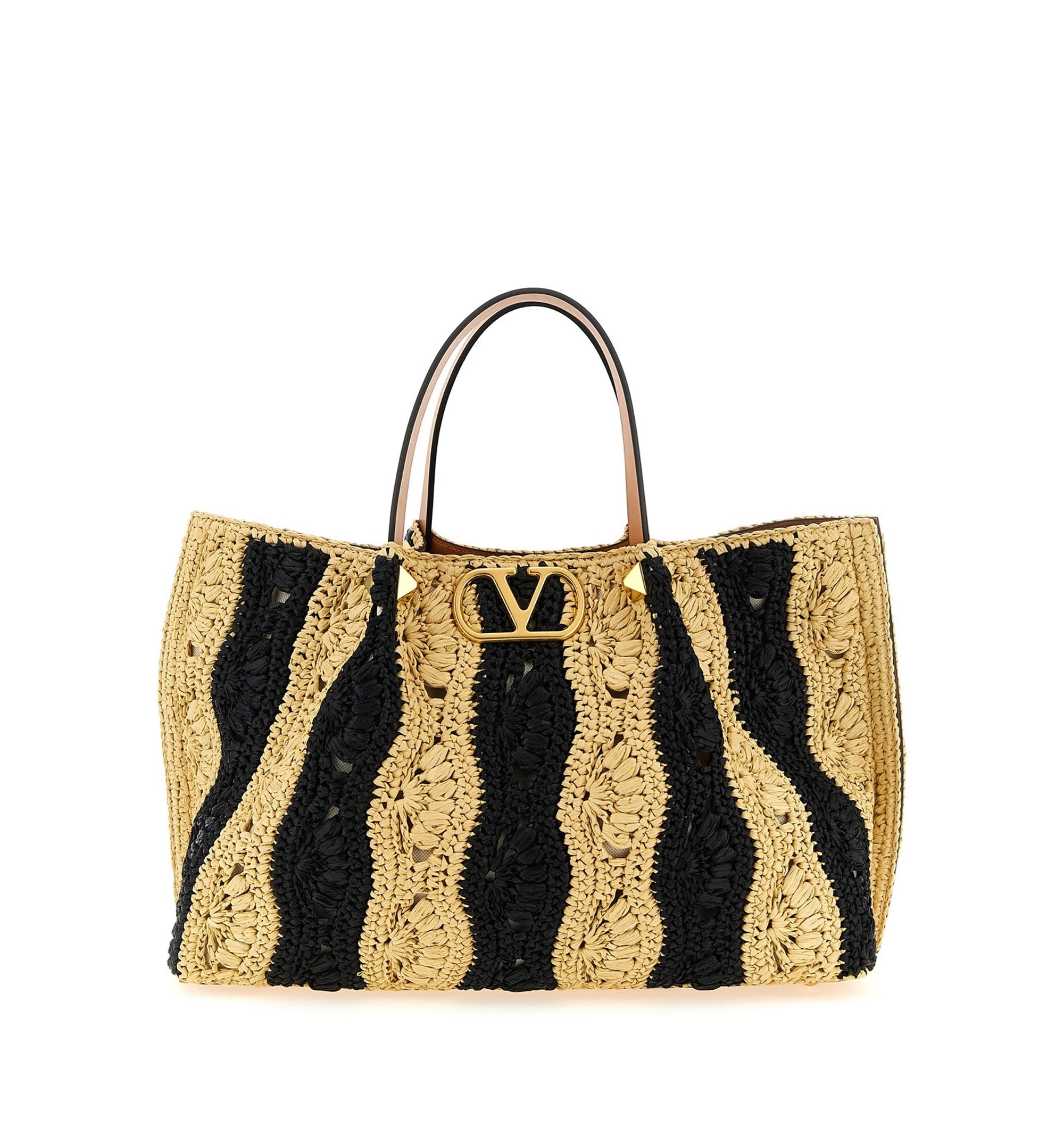 Medium Raffia Shopping Bag With Wave Motif
