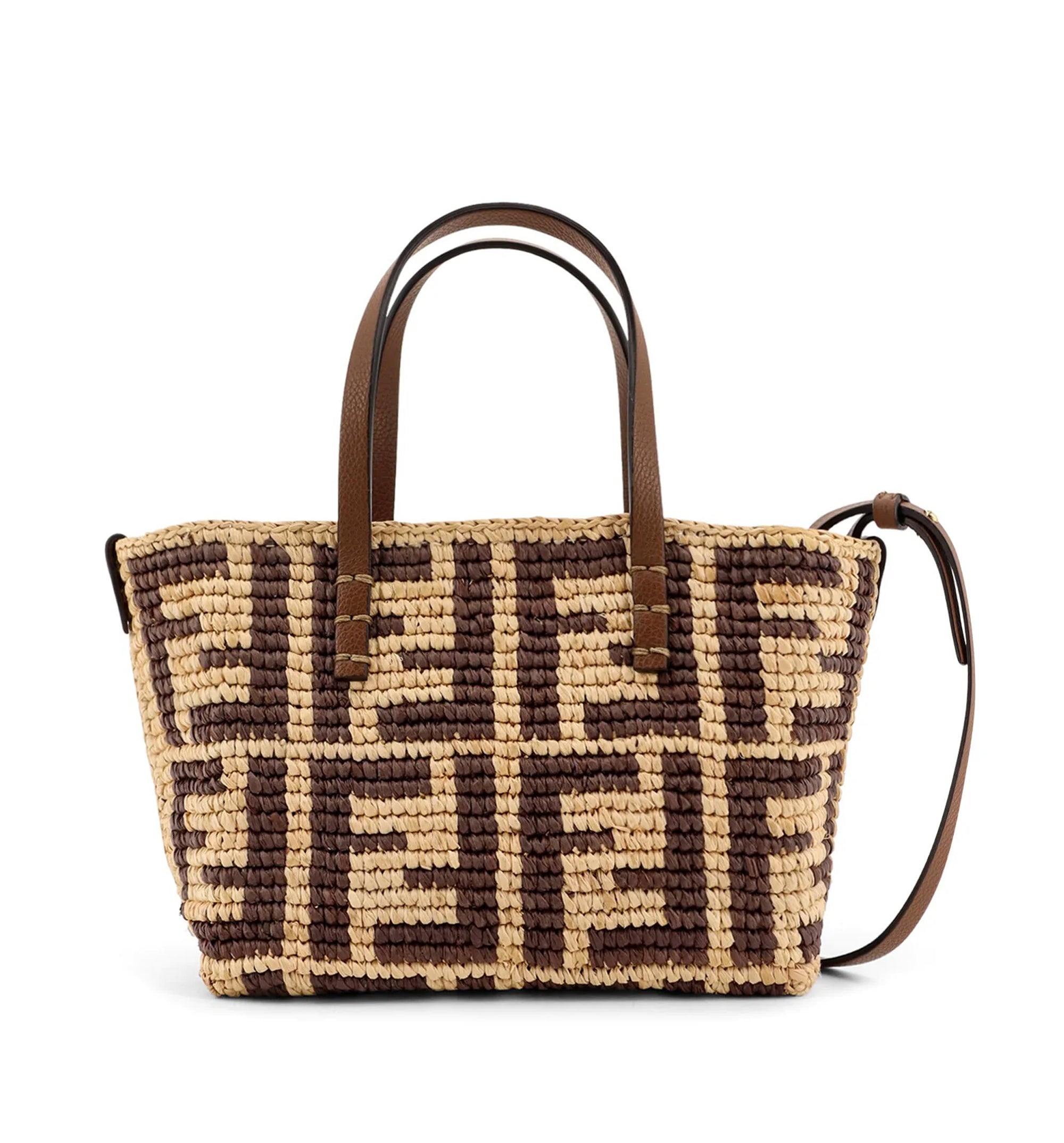Mini Roll Brown FF Raffia Crochet Mini Bag