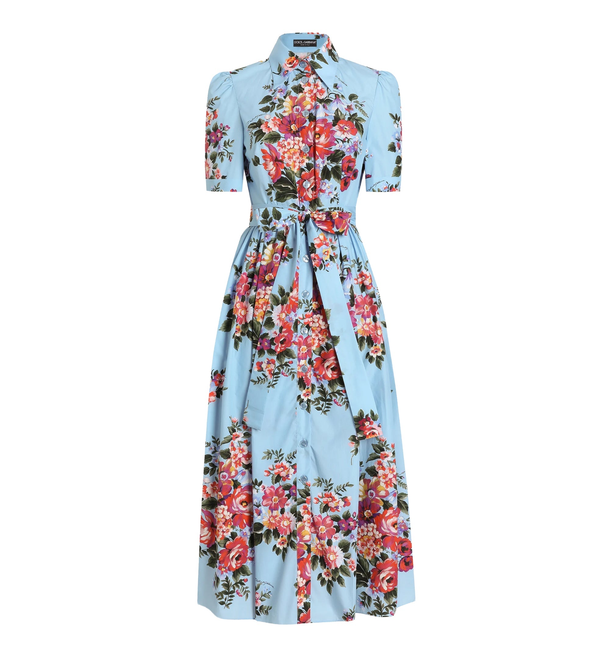 Flower Bouquet-Print Poplin Shirt Dress