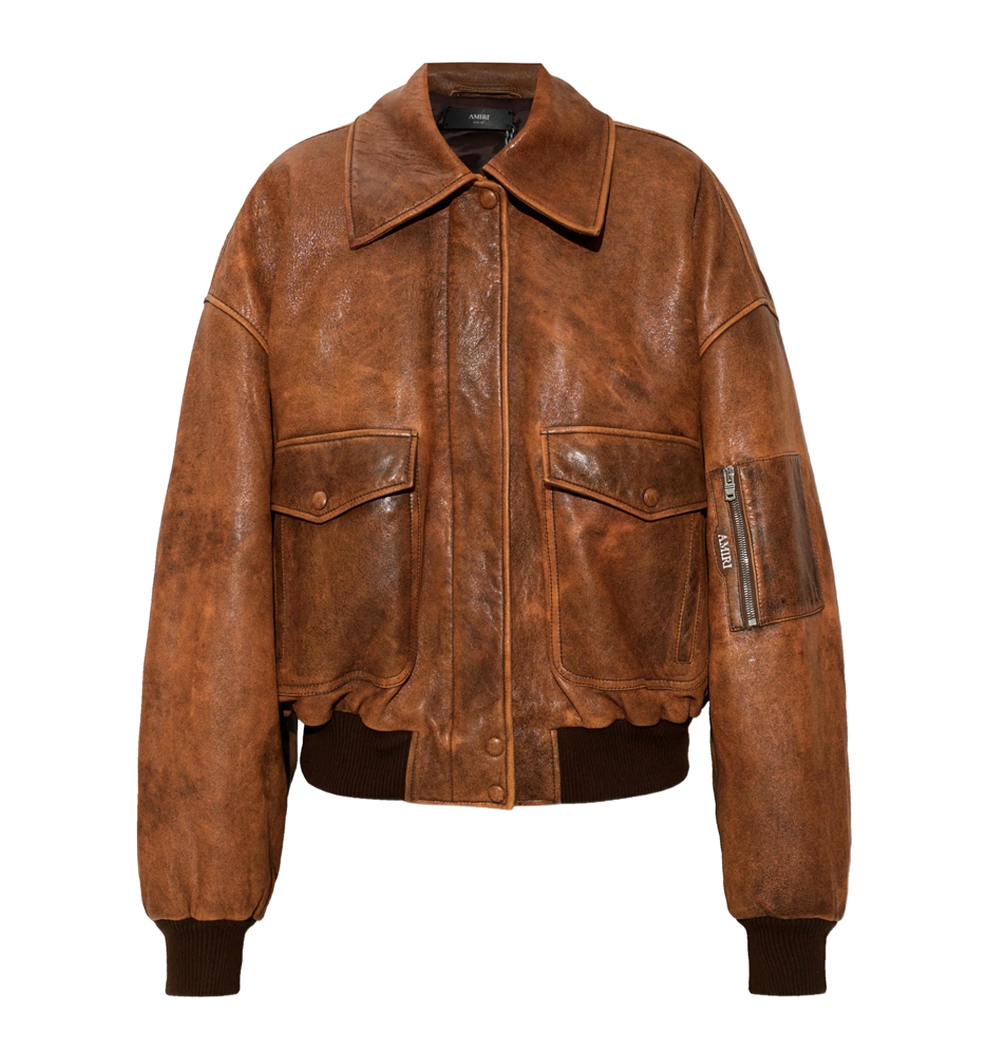 Pockets Zip-Up Leather Jacket