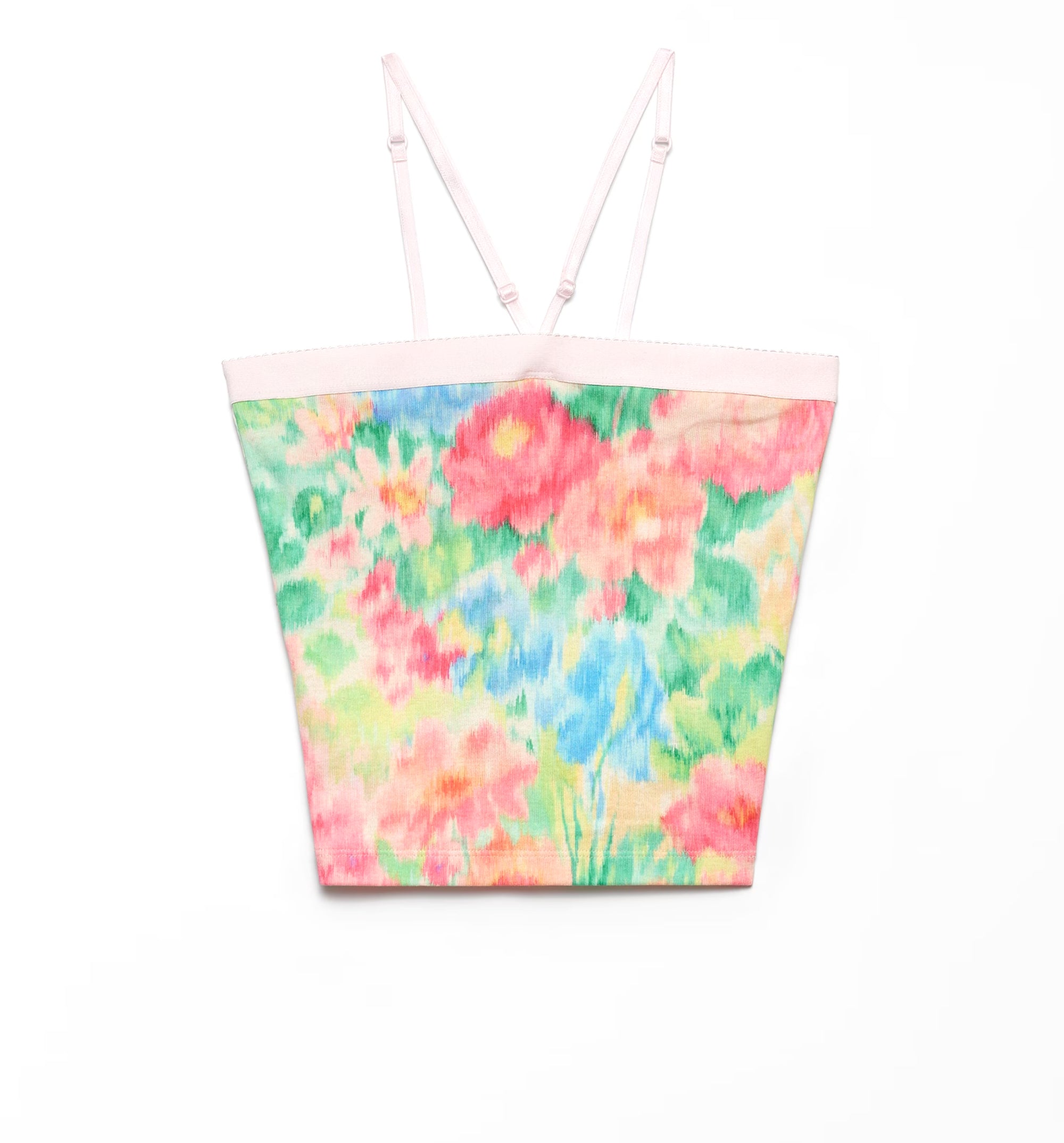 Ribbed Knit Cotton Top with Floral Print
